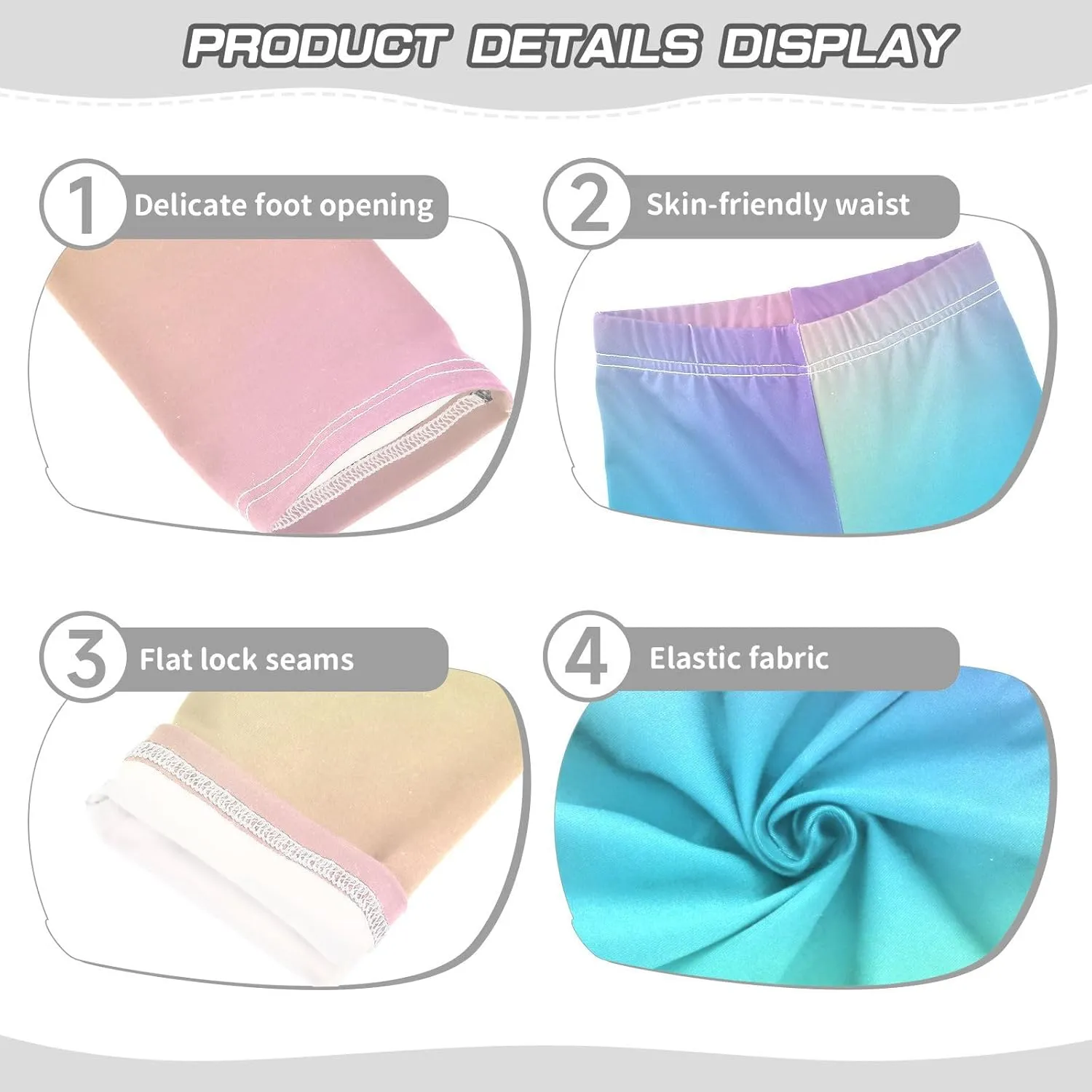Pastel Rainbow Gradient Little Girls Leggings, Athletic Pants for Girls, Girls Stretch Pants Yoga Pants Girls 4T-10T