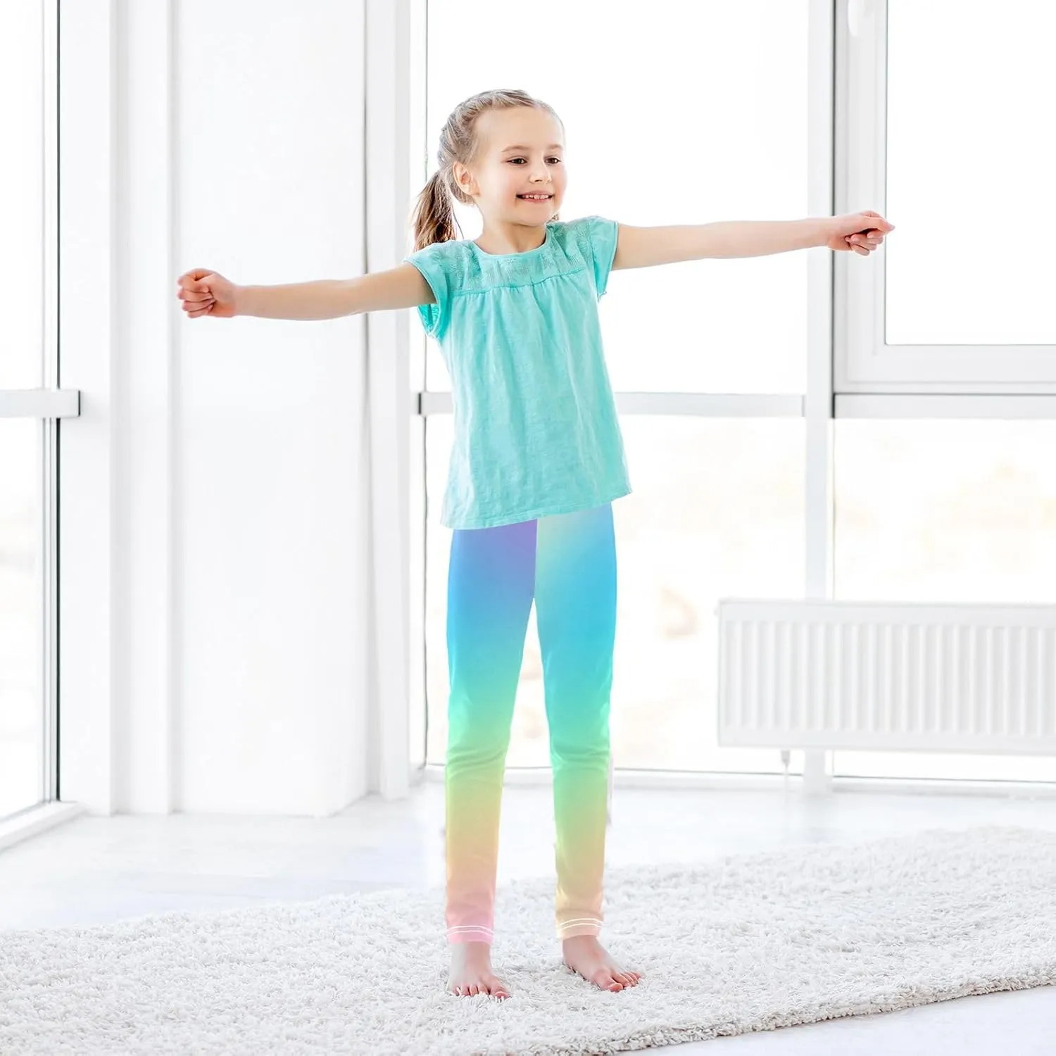 Pastel Rainbow Gradient Little Girls Leggings, Athletic Pants for Girls, Girls Stretch Pants Yoga Pants Girls 4T-10T