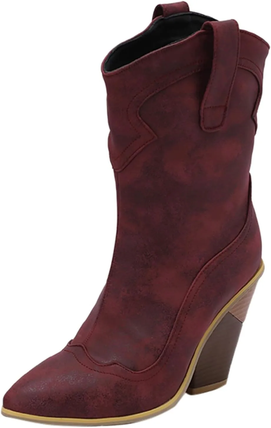 peqiut Cowboy Boots For Women Ladies Western Boot Pointed Toe Low Chunky Heel Short Ankle Womens Knee High Boots Narrow Calf