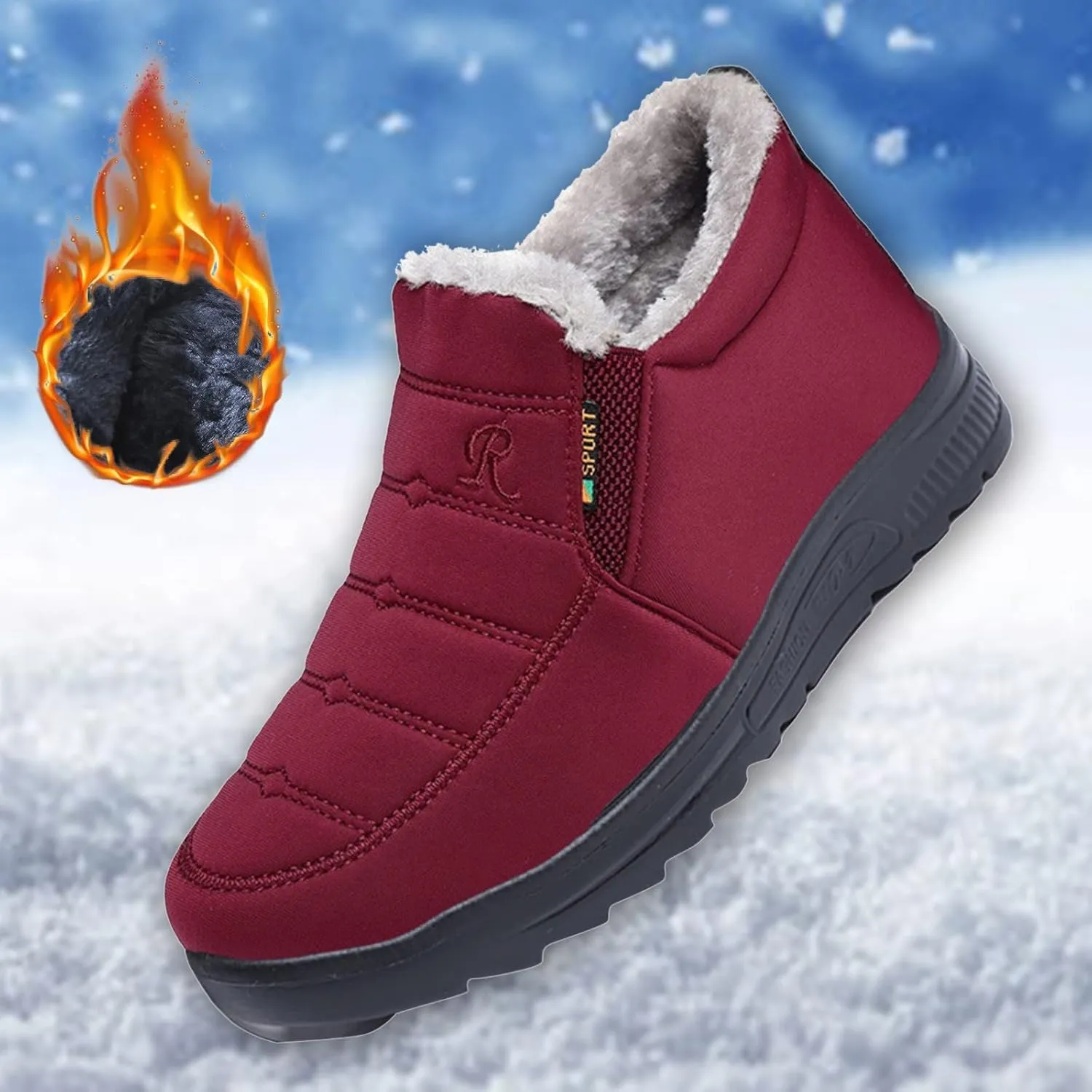 Platform Snow Boots Women Winter Shoes Ankle Boots for Women Fleece Lined Warm Boots Water-Proof Anti-Slip Shoes Comfortable Boots for Women Slip On Outdoor Shoes Walking Boot Work Boots