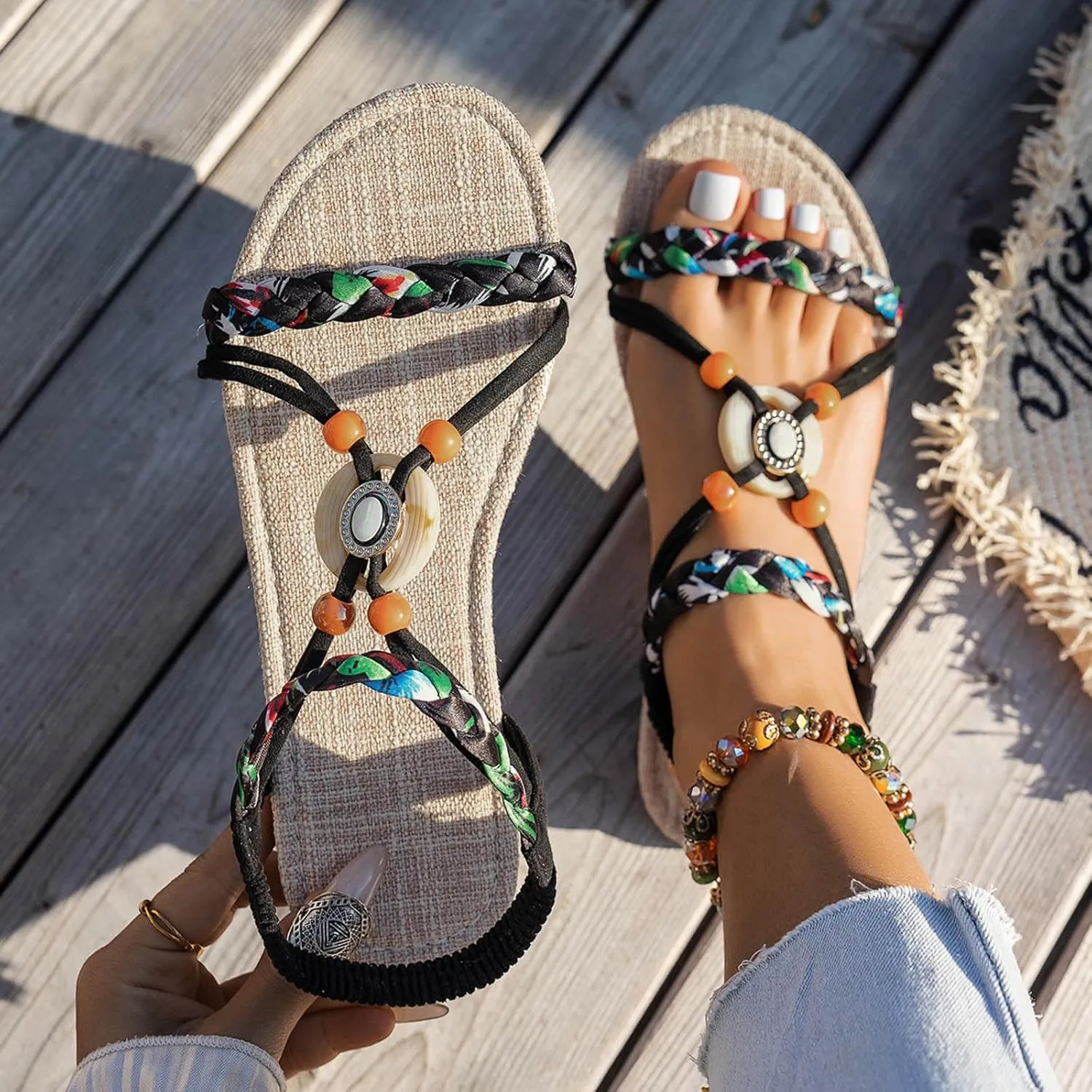 Platform Wedge Sandals Women's Thin Soled Shoes Fashionable And Casual Woven Flat Soled Outdoor Sandals