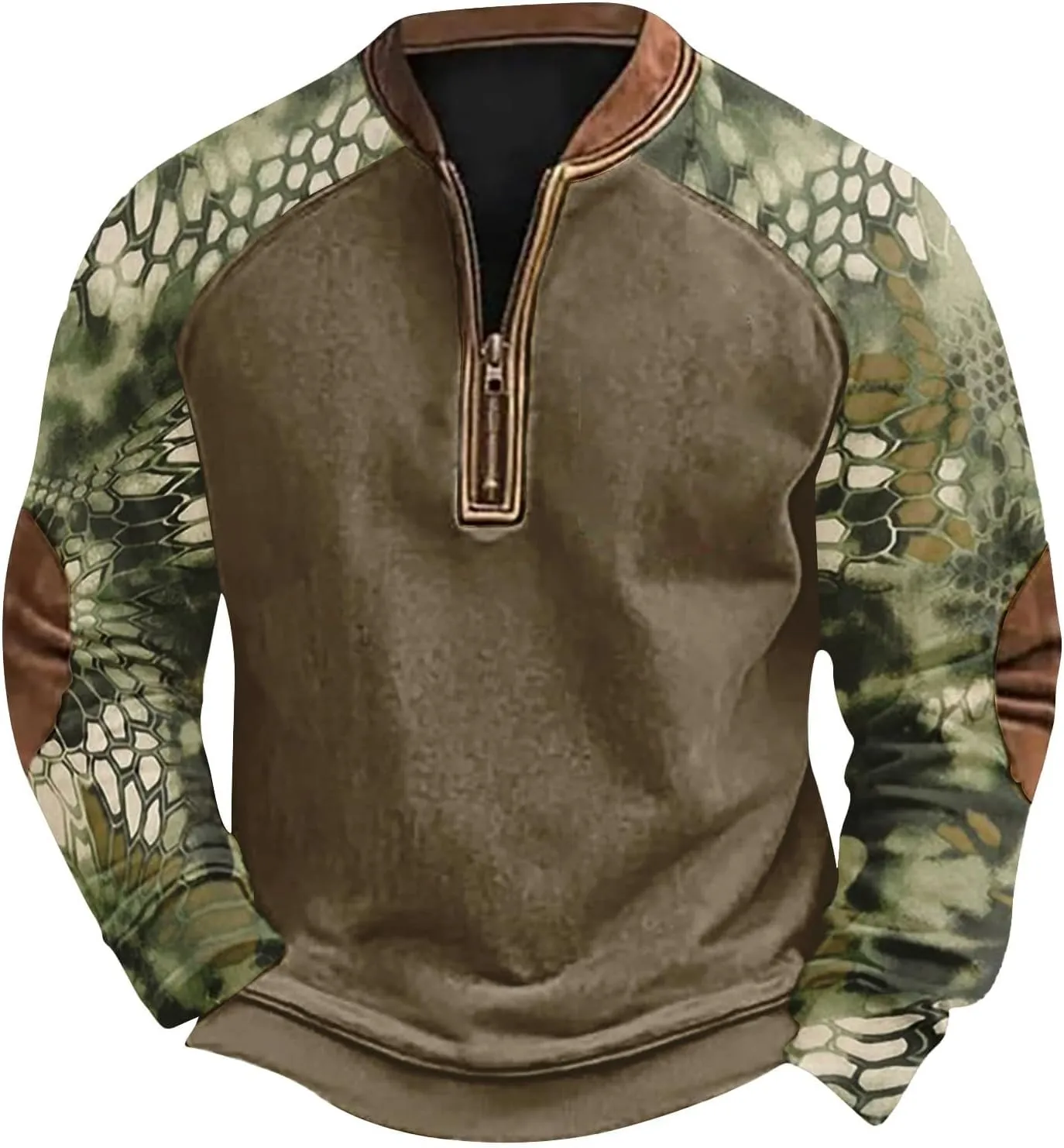 Quarter Zip Pullover Men Long Sleeve Camo Casual Sweatshirt 2024 Winter Henley Neck Plus Size Loose Pullover Tops
