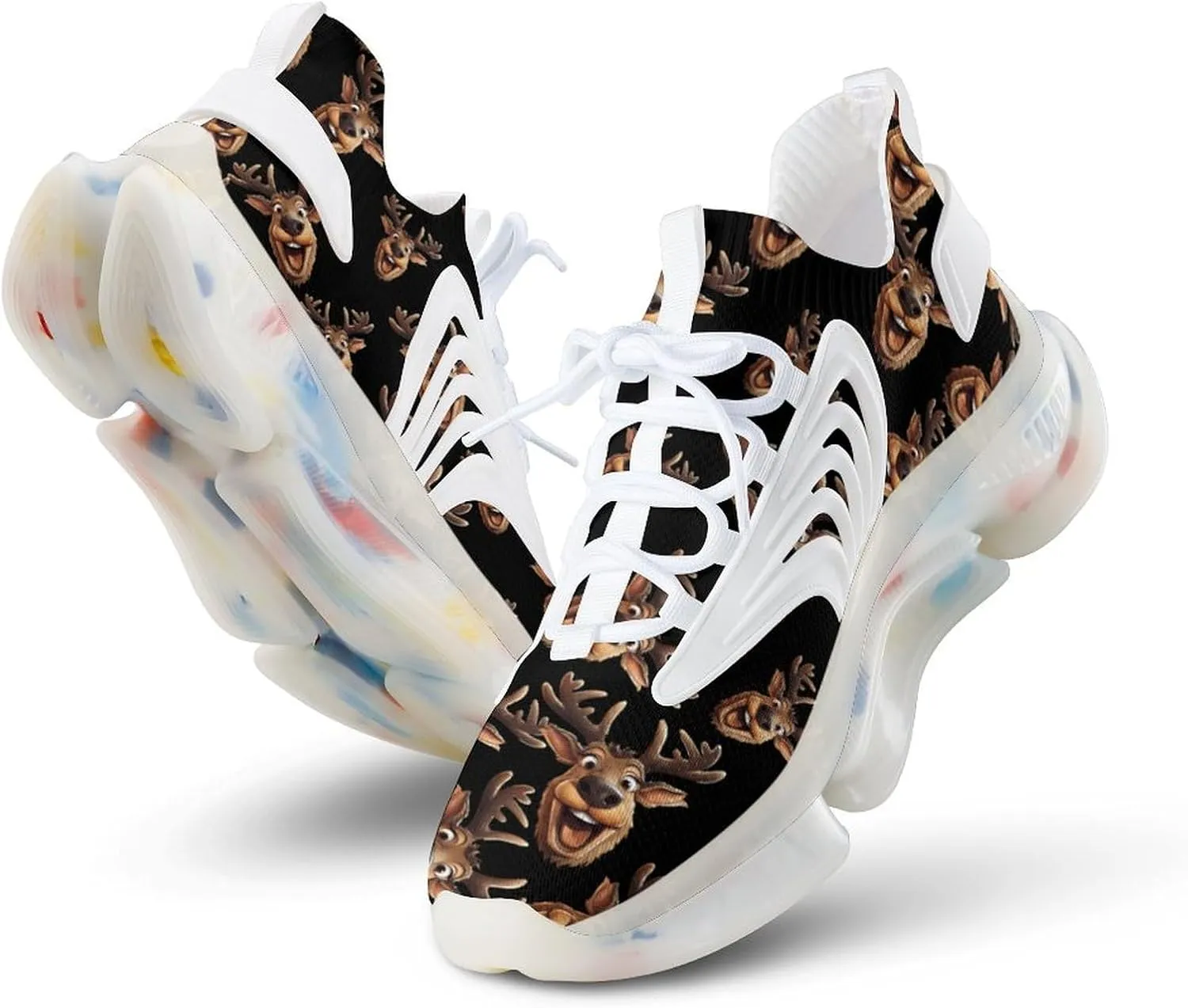 Reindeer Face Mens Sneakers Running Shoes Lightweight Athletic Shoes for Jogging Walking Gym
