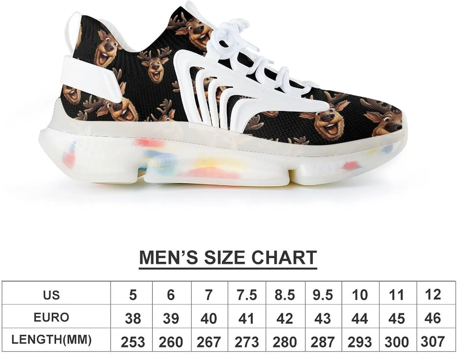 Reindeer Face Mens Sneakers Running Shoes Lightweight Athletic Shoes for Jogging Walking Gym