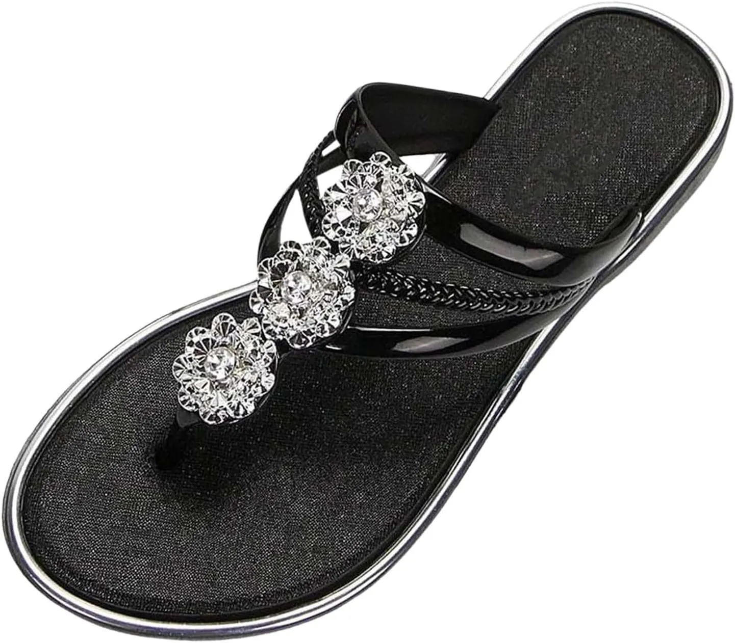 Rhinestone Flip Flops for Women Flat Flip Flops Slippers Fashion Rose Open Toe Sandals Comfortable Non-Slip Flats Bohemian Beach Sandal Comfort Clip Toe Slides