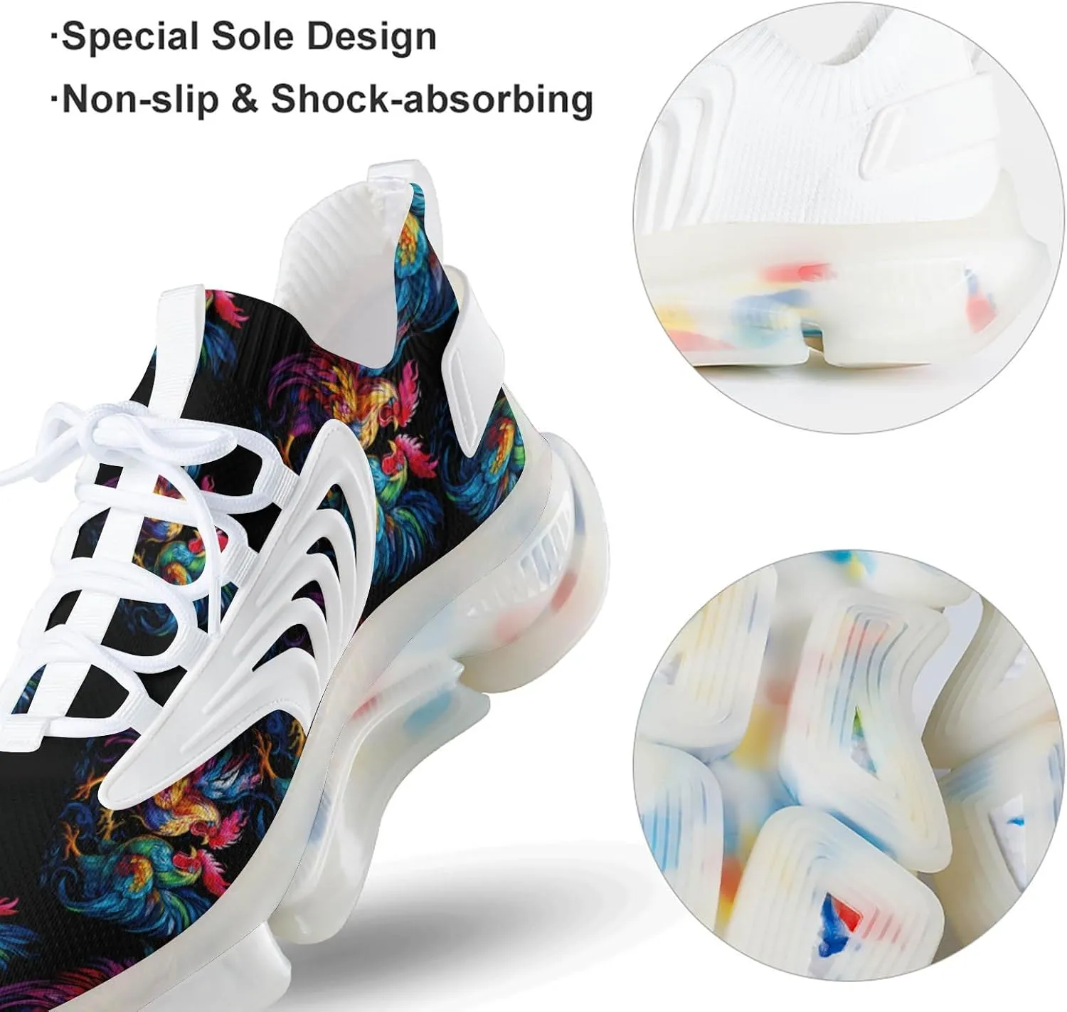 Roosters Fighting Cockfighting Mens Sneakers Running Shoes Lightweight Athletic Shoes for Jogging Walking Gym