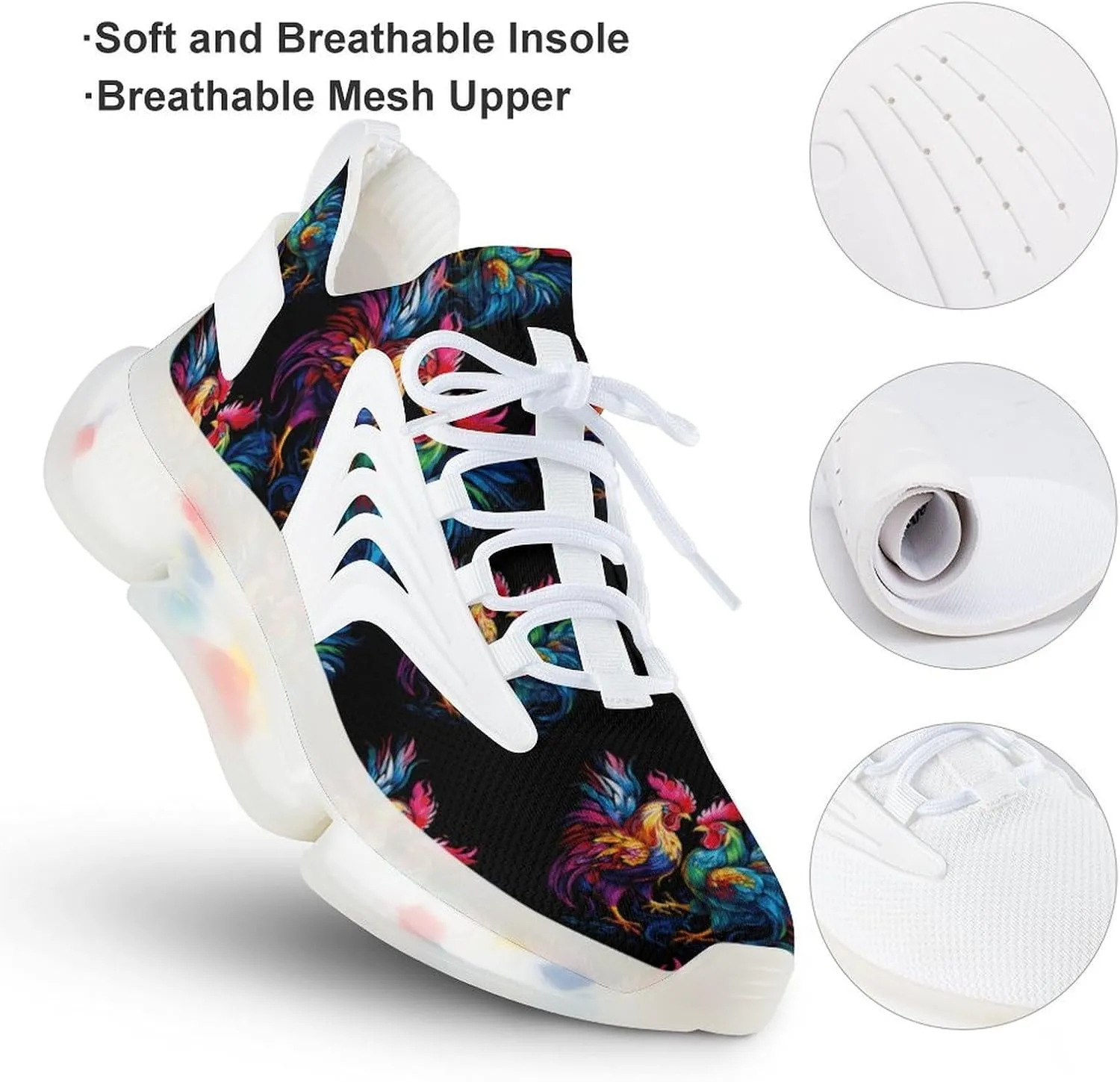 Roosters Fighting Cockfighting Mens Sneakers Running Shoes Lightweight Athletic Shoes for Jogging Walking Gym