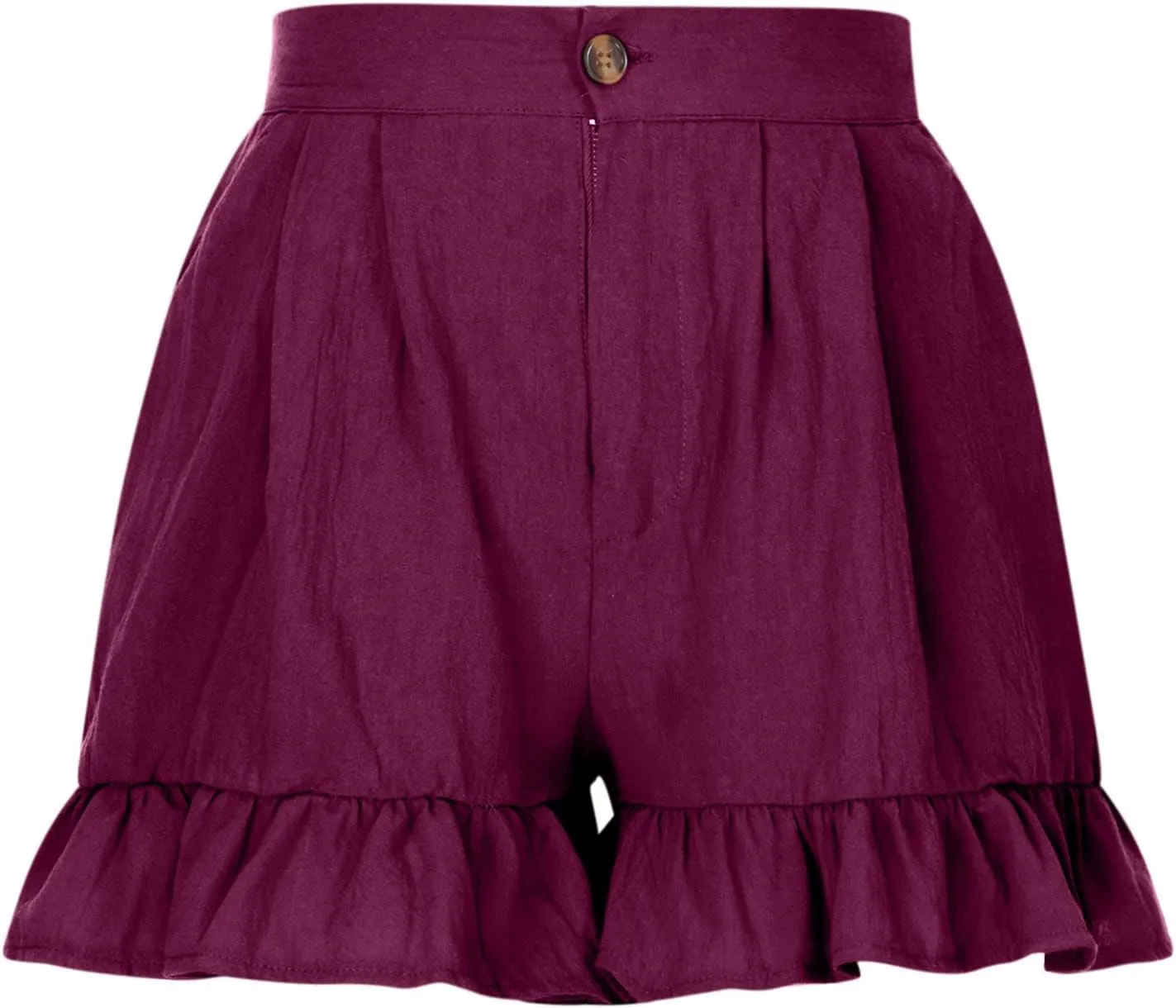 Ruffle Hem Shorts, Women Button High Waisted Shorts Summer Beach Shorts Womens Solid Cotton Linen Shorts with Pockets