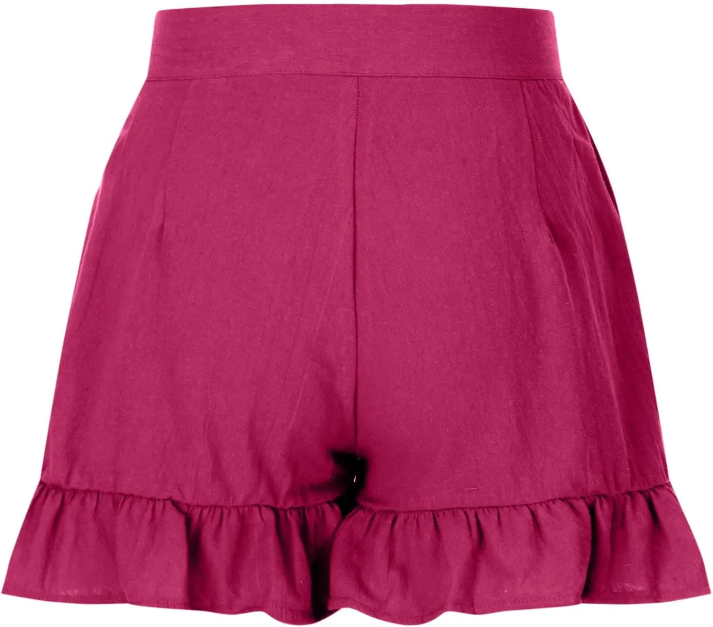 Ruffle Hem Shorts, Women Button High Waisted Shorts Summer Beach Shorts Womens Solid Cotton Linen Shorts with Pockets