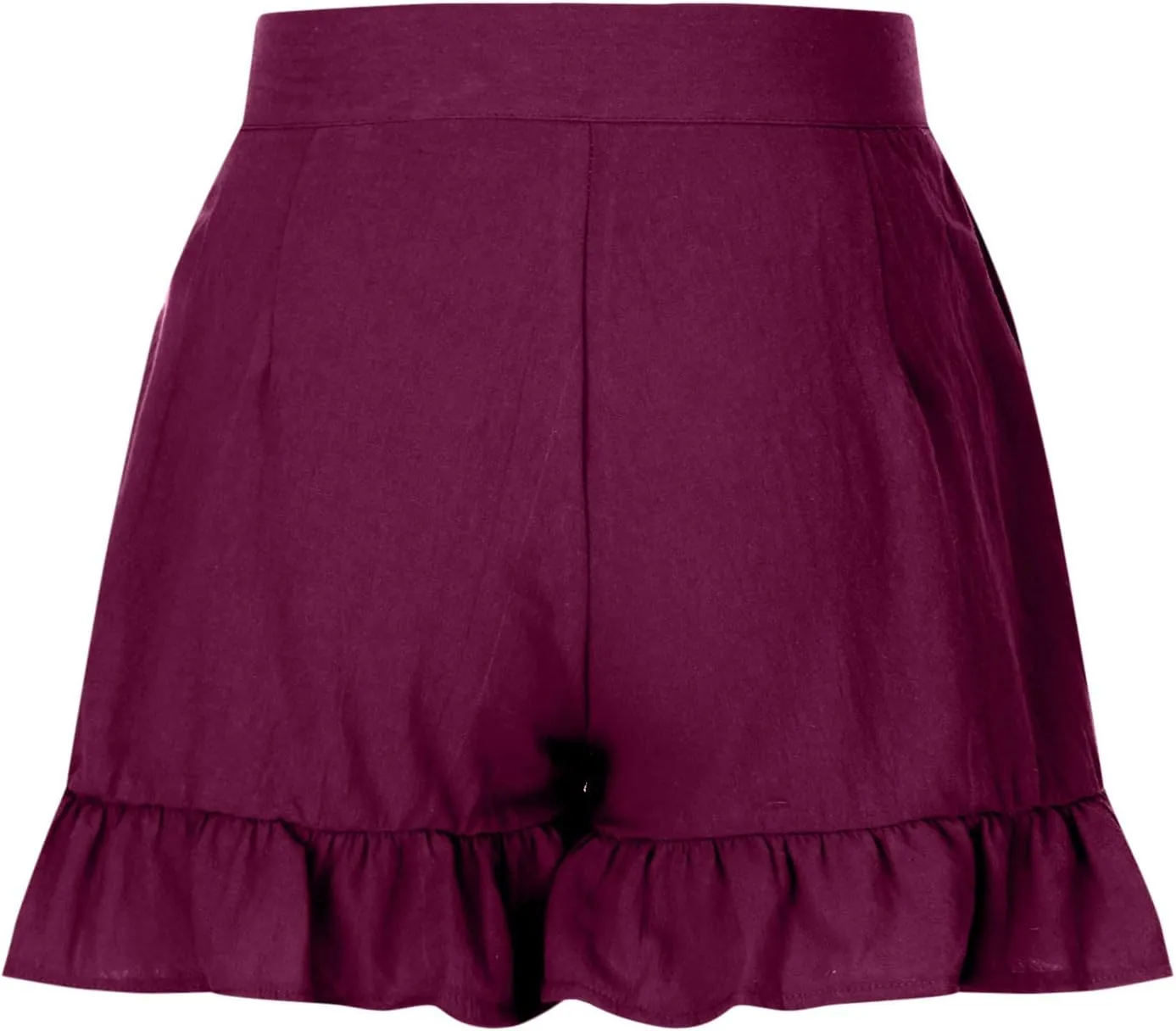 Ruffle Hem Shorts, Women Button High Waisted Shorts Summer Beach Shorts Womens Solid Cotton Linen Shorts with Pockets