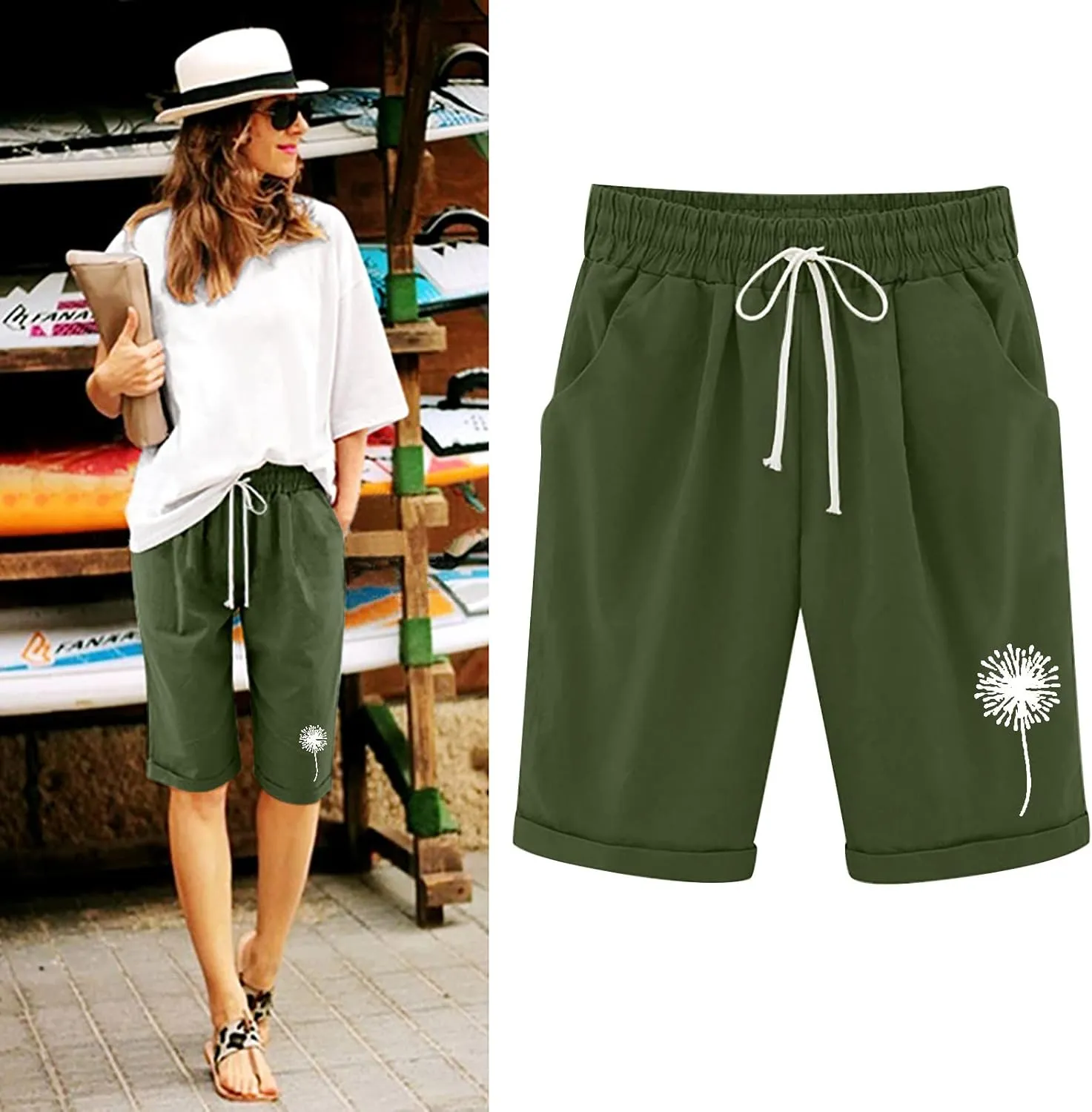 sdbrld Bermuda Shorts for Women,Womens Bermuda Shorts Fashion Summer Drawstring Shorts High Waisted Cotton Athletic Shorts