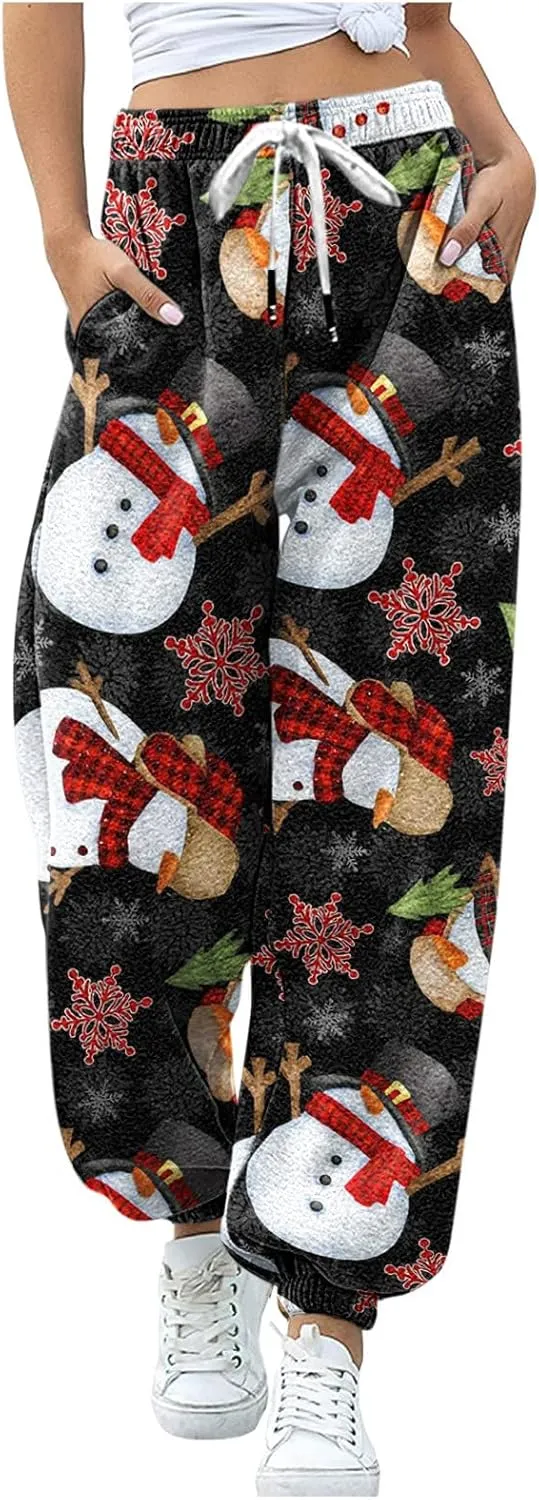 sdbrld Christmas Sweatpants Womens Sherpa Fleece Lined Sweatpants Winter Fashion Xmas Print Drawstring Active Lounge Joggers