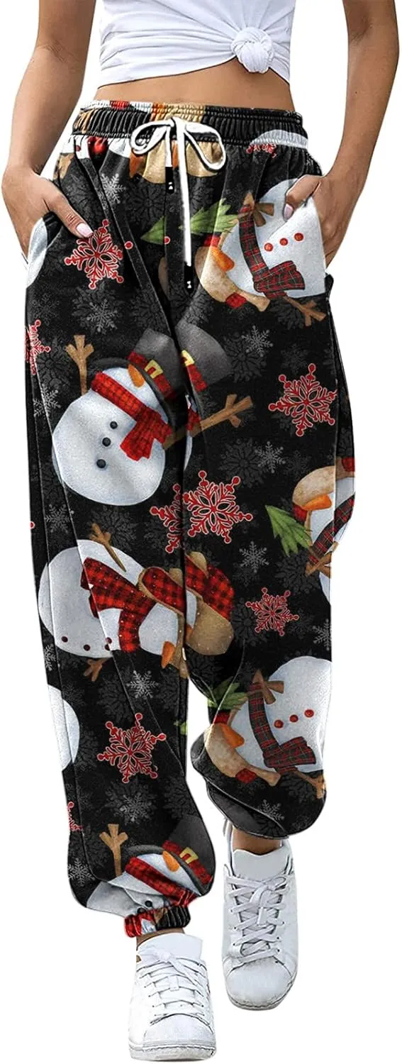 sdbrld Christmas Sweatpants Womens Sherpa Fleece Lined Sweatpants Winter Fashion Xmas Print Drawstring Active Lounge Joggers
