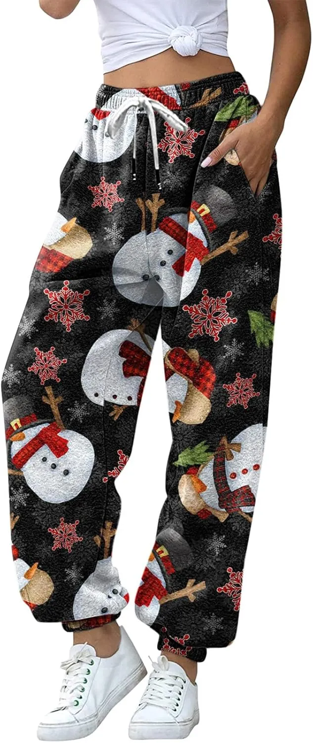 sdbrld Christmas Sweatpants Womens Sherpa Fleece Lined Sweatpants Winter Fashion Xmas Print Drawstring Active Lounge Joggers