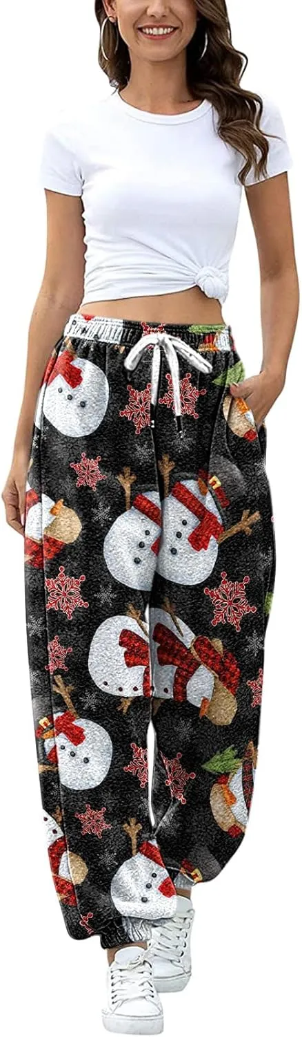 sdbrld Christmas Sweatpants Womens Sherpa Fleece Lined Sweatpants Winter Fashion Xmas Print Drawstring Active Lounge Joggers
