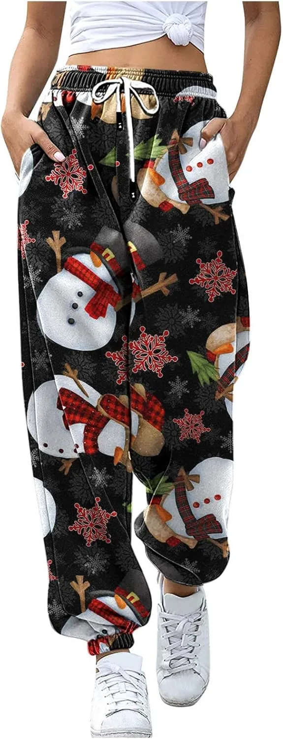 sdbrld Christmas Sweatpants Womens Sherpa Fleece Lined Sweatpants Winter Fashion Xmas Print Drawstring Active Lounge Joggers
