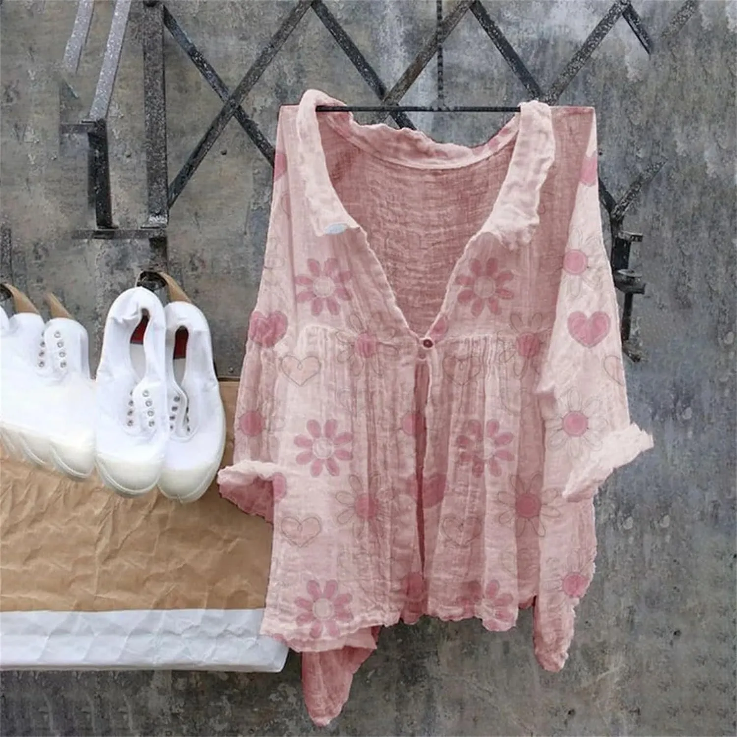 Shirts for Women Print Natural Autumn Fragrant Fabric Shirt Asymmetrical Tops for Women Linen Shirts for Women Tops