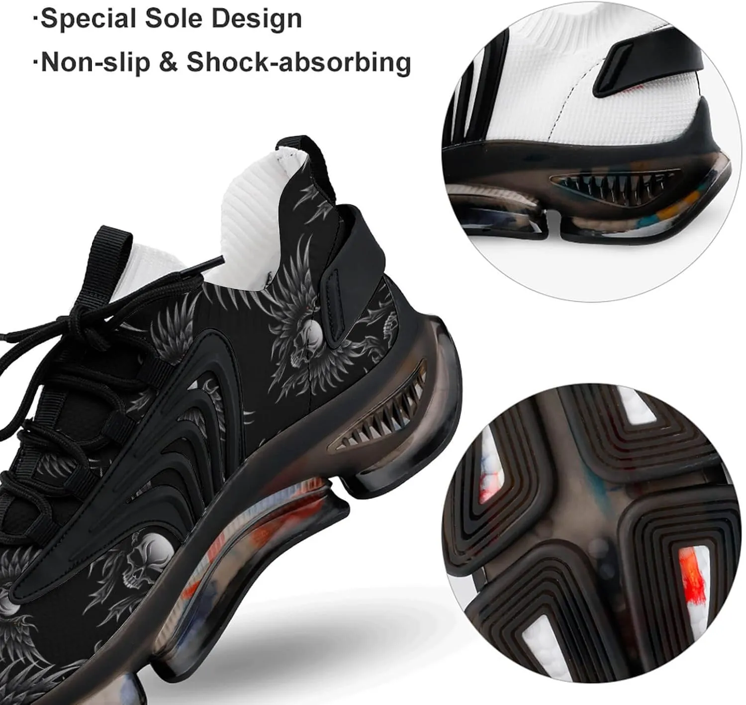 Skull with Wing Mens Sneakers Running Shoes Lightweight Athletic Shoes for Jogging Walking Gym