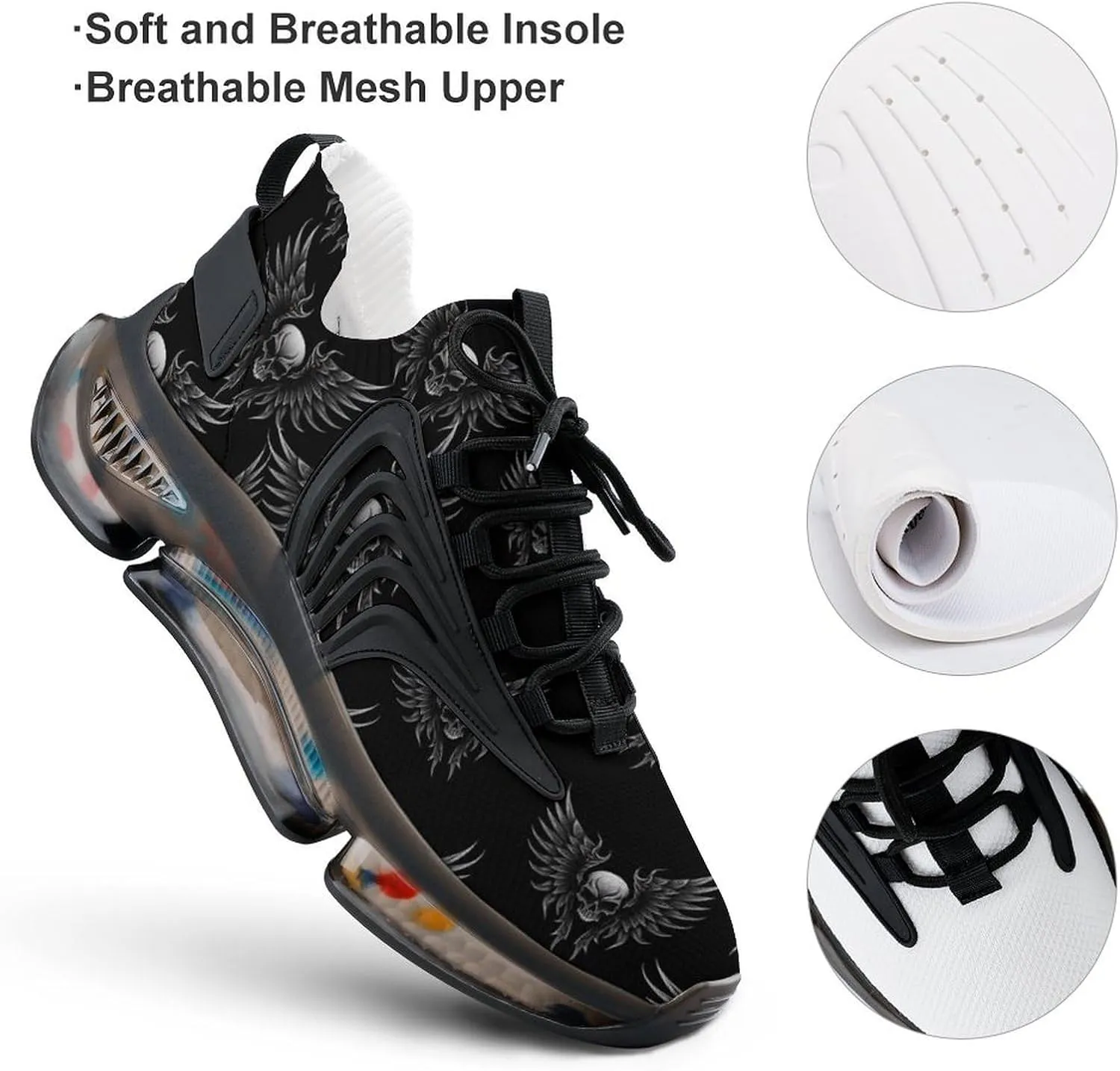 Skull with Wing Mens Sneakers Running Shoes Lightweight Athletic Shoes for Jogging Walking Gym