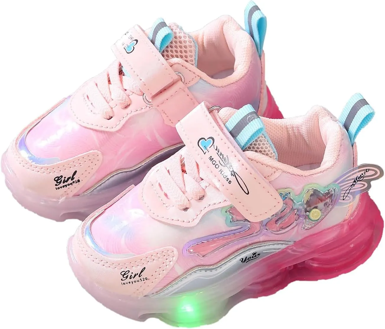 Sneakers for Girls Adorable Light Up Hook and Loop Shoes Kids LED Flashing Lightweight Breathable Mesh Running Sneakers