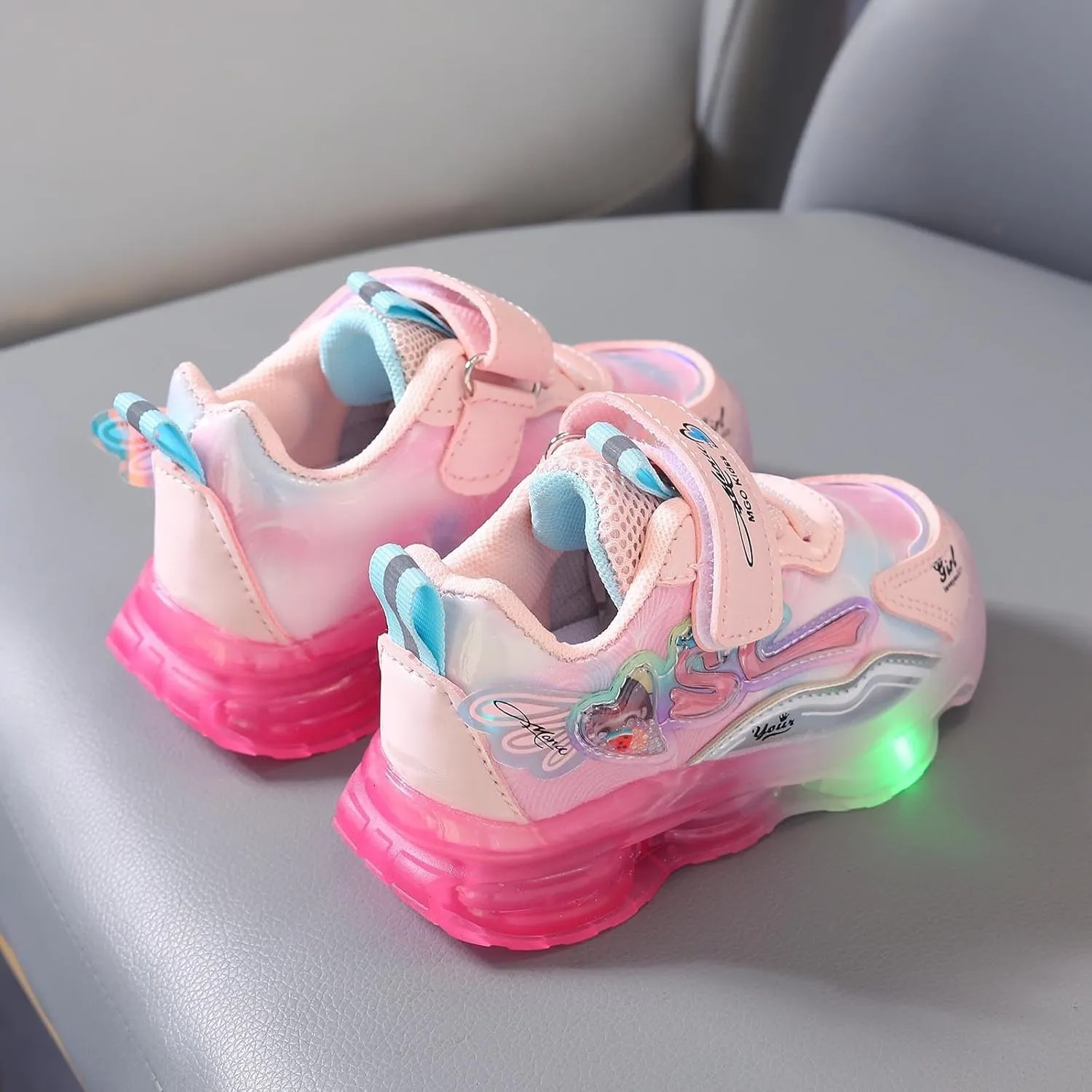 Sneakers for Girls Adorable Light Up Hook and Loop Shoes Kids LED Flashing Lightweight Breathable Mesh Running Sneakers