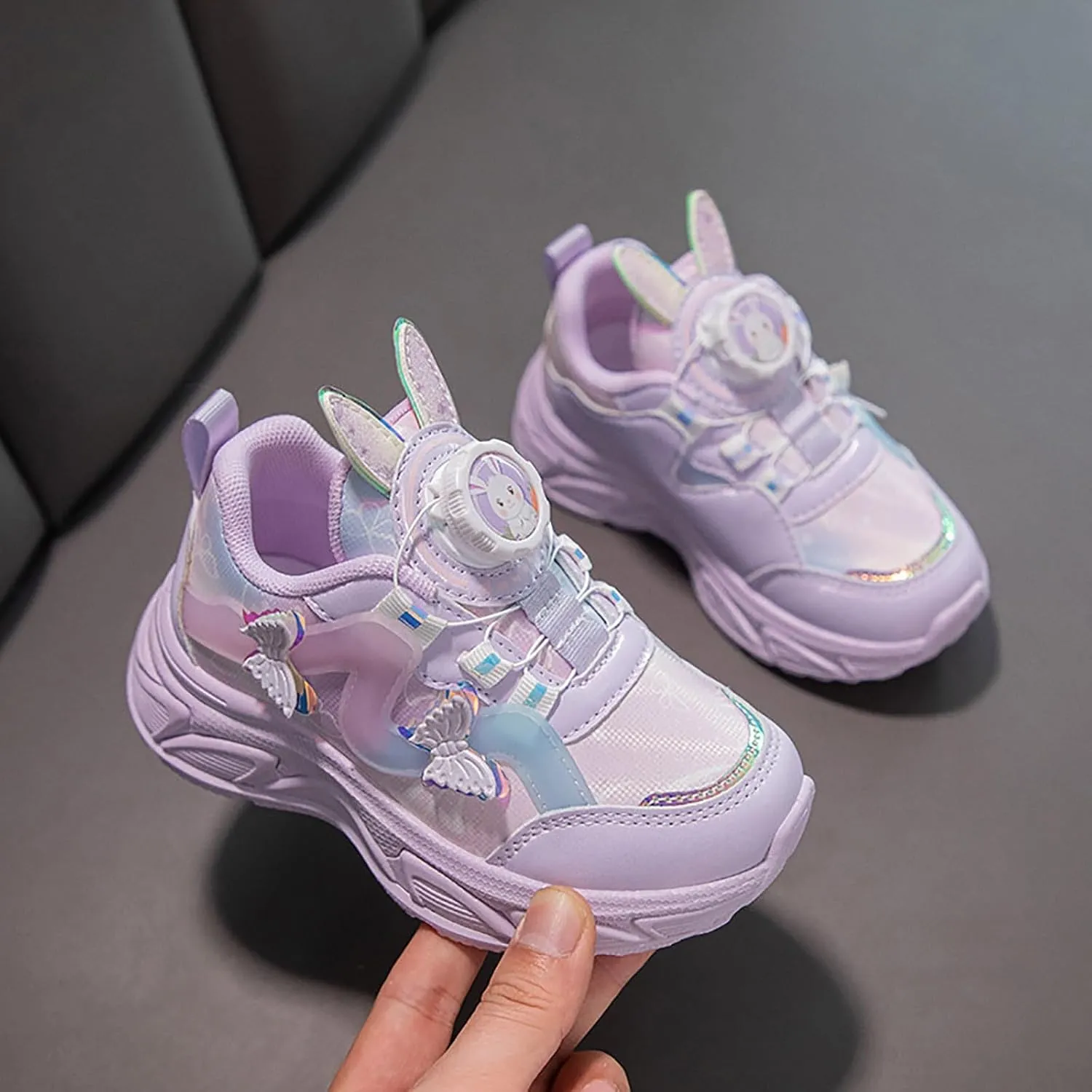 Sneakers for Girls Cute Rabbit Breathable Mesh Lightweight Running Shoes Kids Lace Up Comforable Casual Walking Shoes