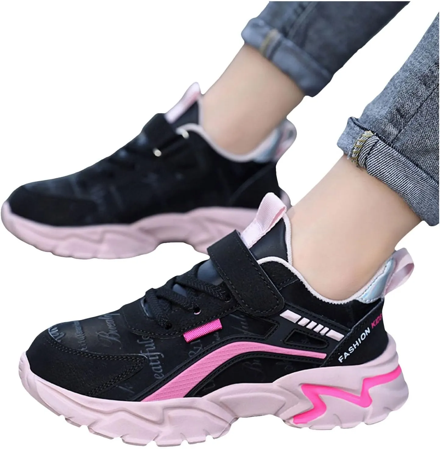 Sneakers for Girls Fashion Tennis Shoes Kids Lightweight Running Casual Comfortable Walking Shoes with Hook and Loop