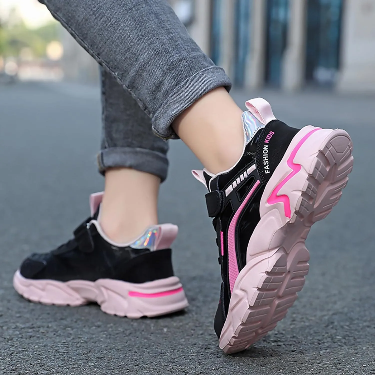 Sneakers for Girls Fashion Tennis Shoes Kids Lightweight Running Casual Comfortable Walking Shoes with Hook and Loop