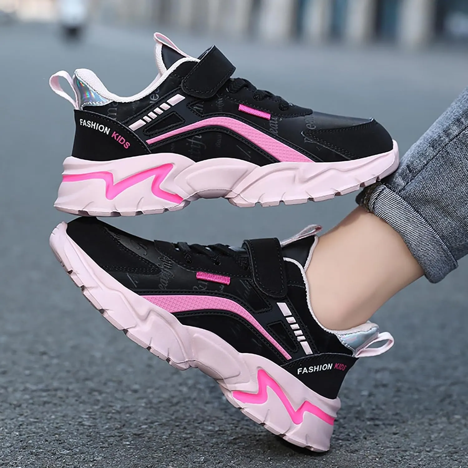 Sneakers for Girls Fashion Tennis Shoes Kids Lightweight Running Casual Comfortable Walking Shoes with Hook and Loop