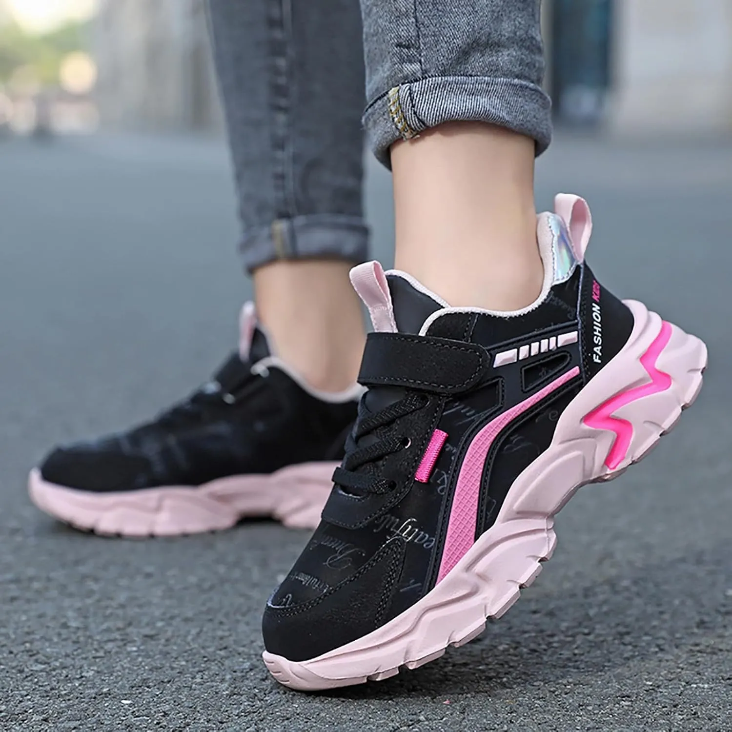 Sneakers for Girls Fashion Tennis Shoes Kids Lightweight Running Casual Comfortable Walking Shoes with Hook and Loop