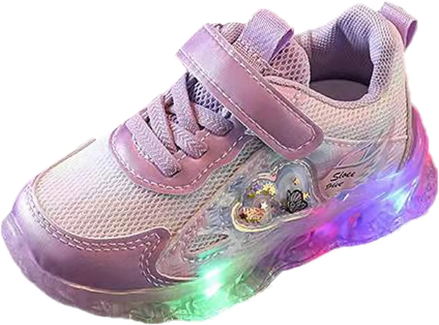 Sneakers for Girls LED Light Flashing Sneakers for Kids Outdoor Sports Running Breathable Design Shoes with Hook and Loop