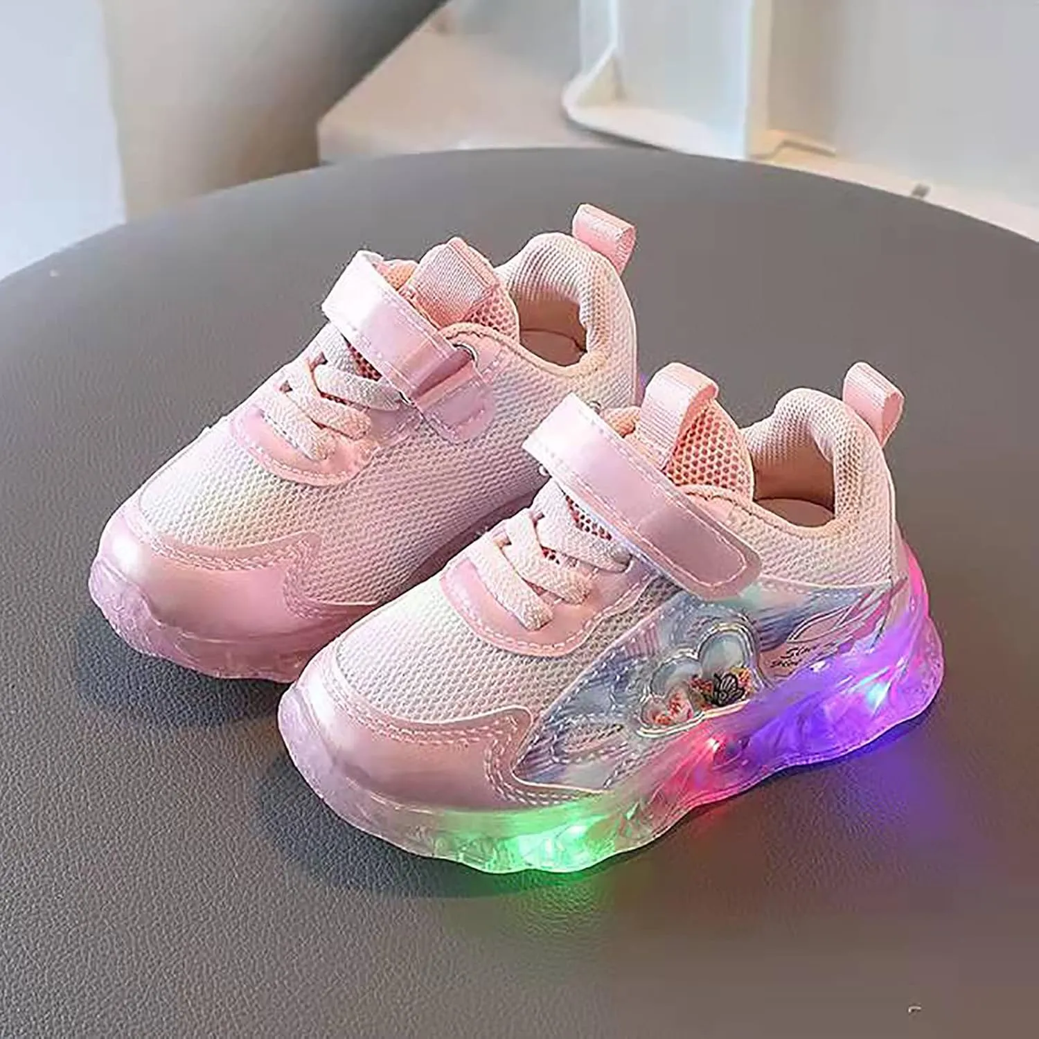 Sneakers for Girls LED Light Flashing Sneakers for Kids Outdoor Sports Running Breathable Design Shoes with Hook and Loop