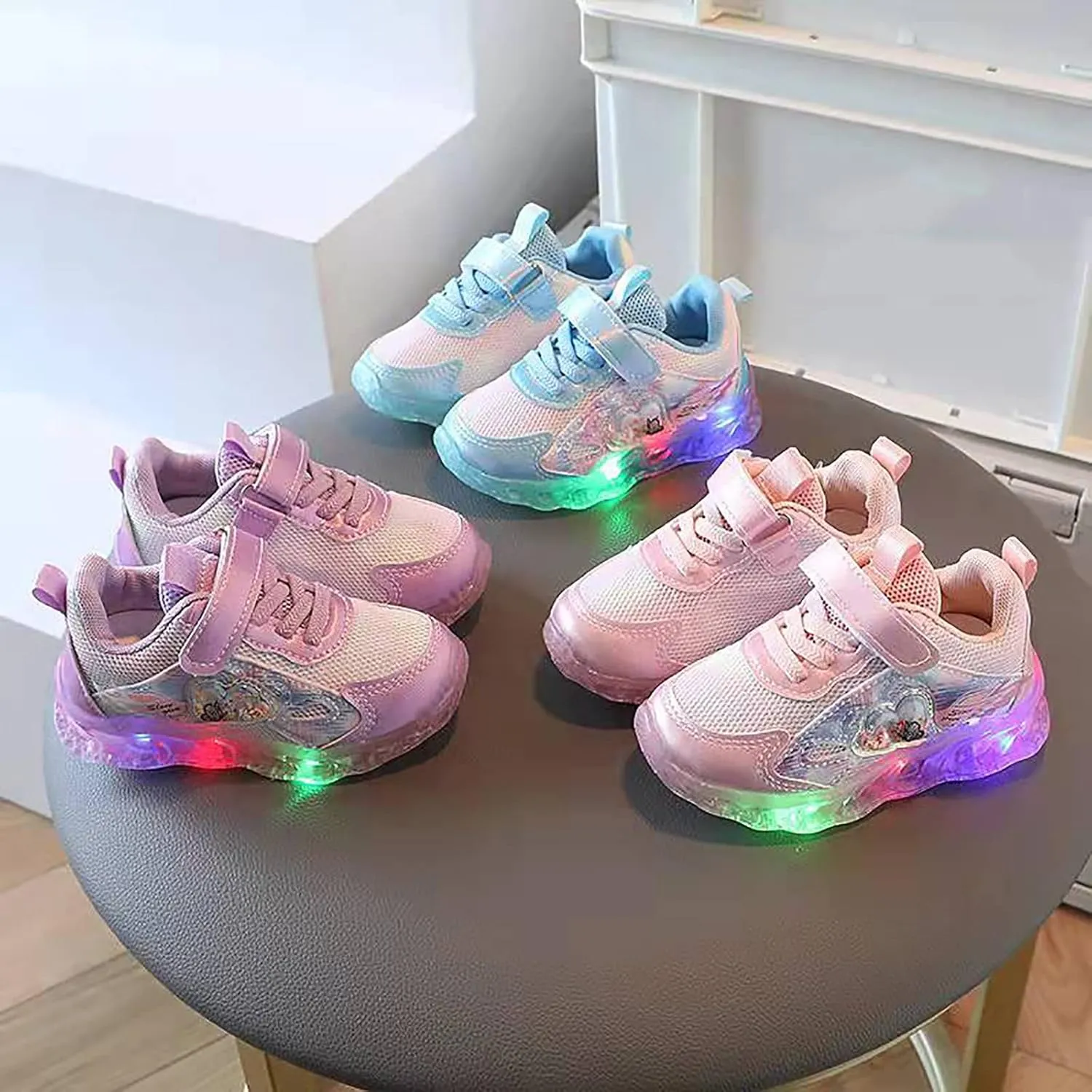 Sneakers for Girls LED Light Flashing Sneakers for Kids Outdoor Sports Running Breathable Design Shoes with Hook and Loop