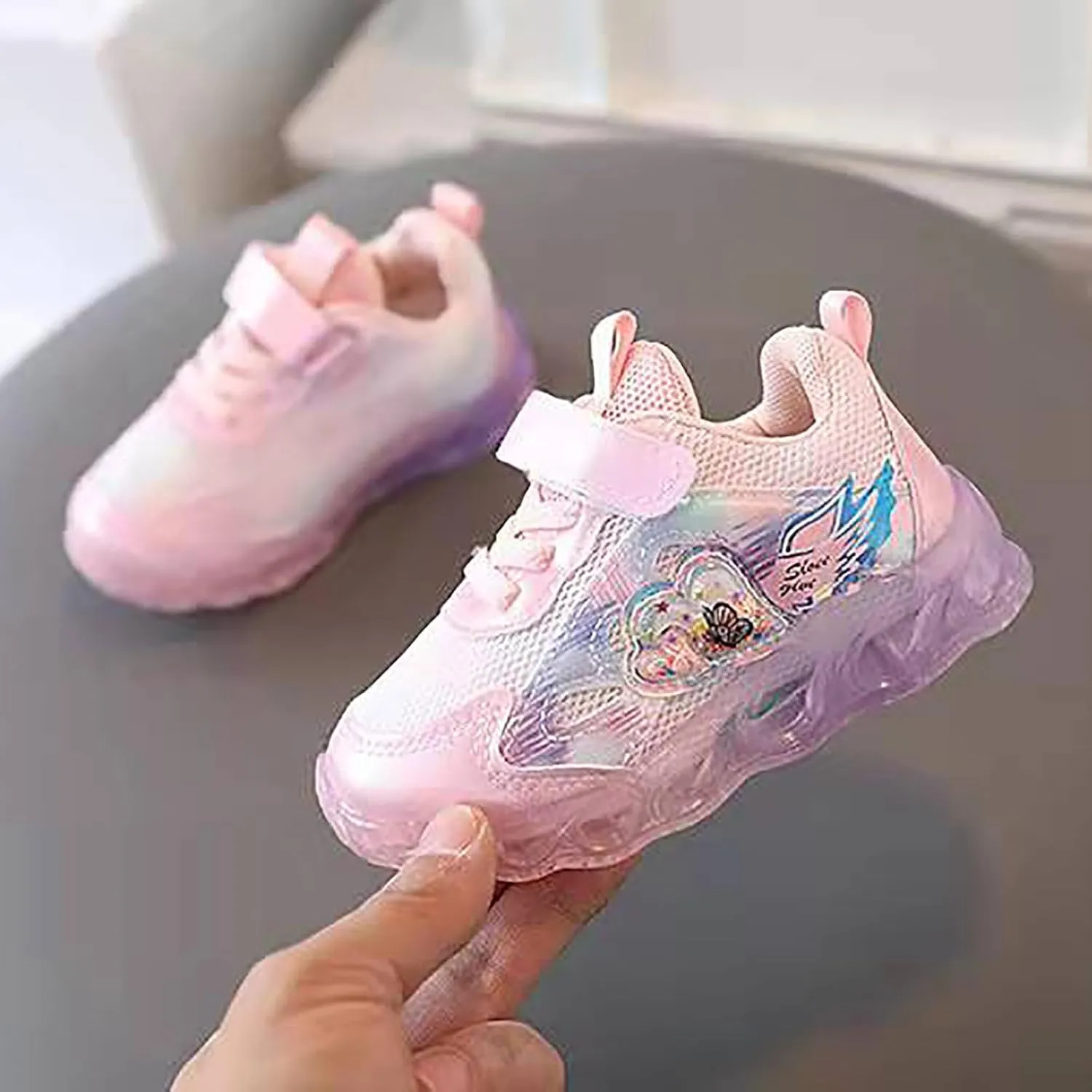 Sneakers for Girls LED Light Flashing Sneakers for Kids Outdoor Sports Running Breathable Design Shoes with Hook and Loop