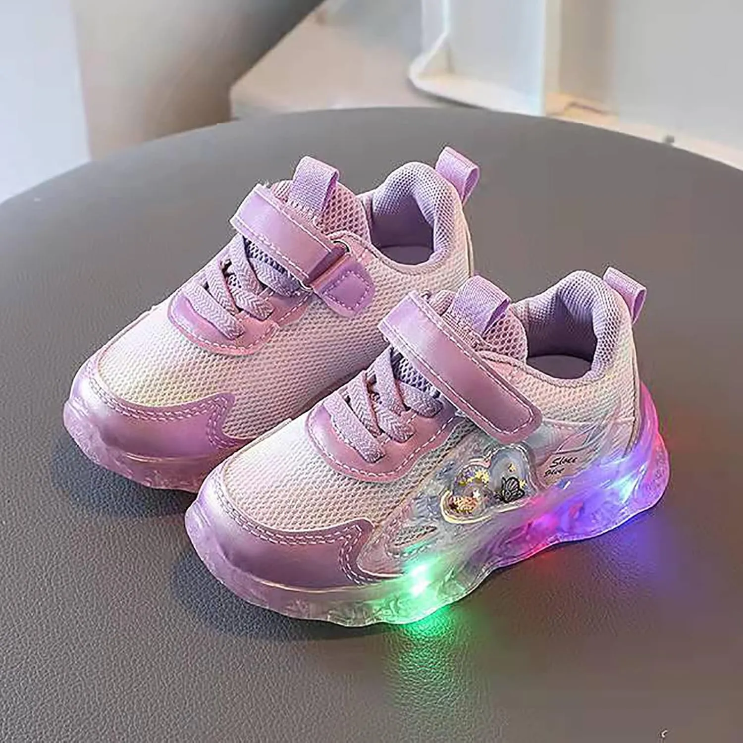 Sneakers for Girls LED Light Flashing Sneakers for Kids Outdoor Sports Running Breathable Design Shoes with Hook and Loop