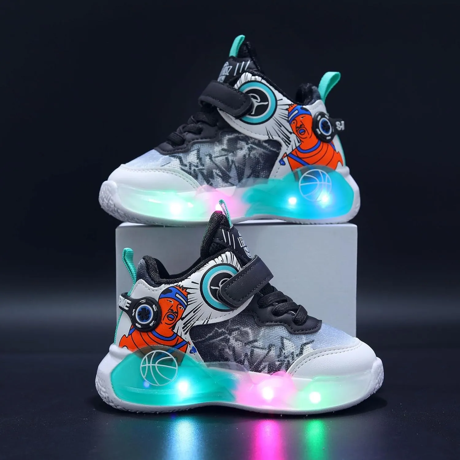 Sneakers for Girls Luminous Breathable Light Up Shoes for Kids Hook and Loop Flashing Comfortable Running Walking Shoes