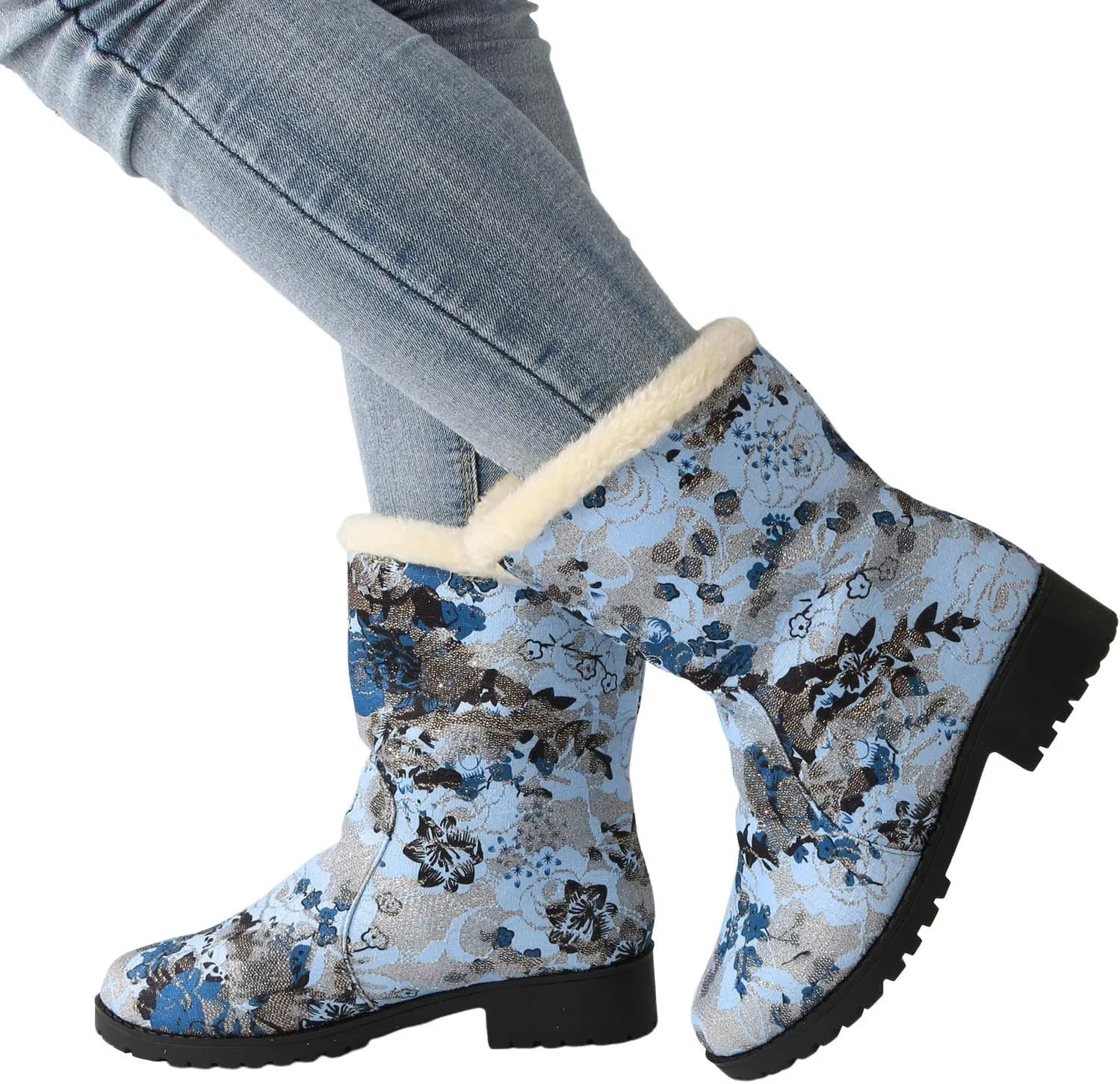 Snow Boots for Women Platform Boots for Women Comfy Trendy Large Size Chunky Heel Padded Printed Warm Casual Snow Boots