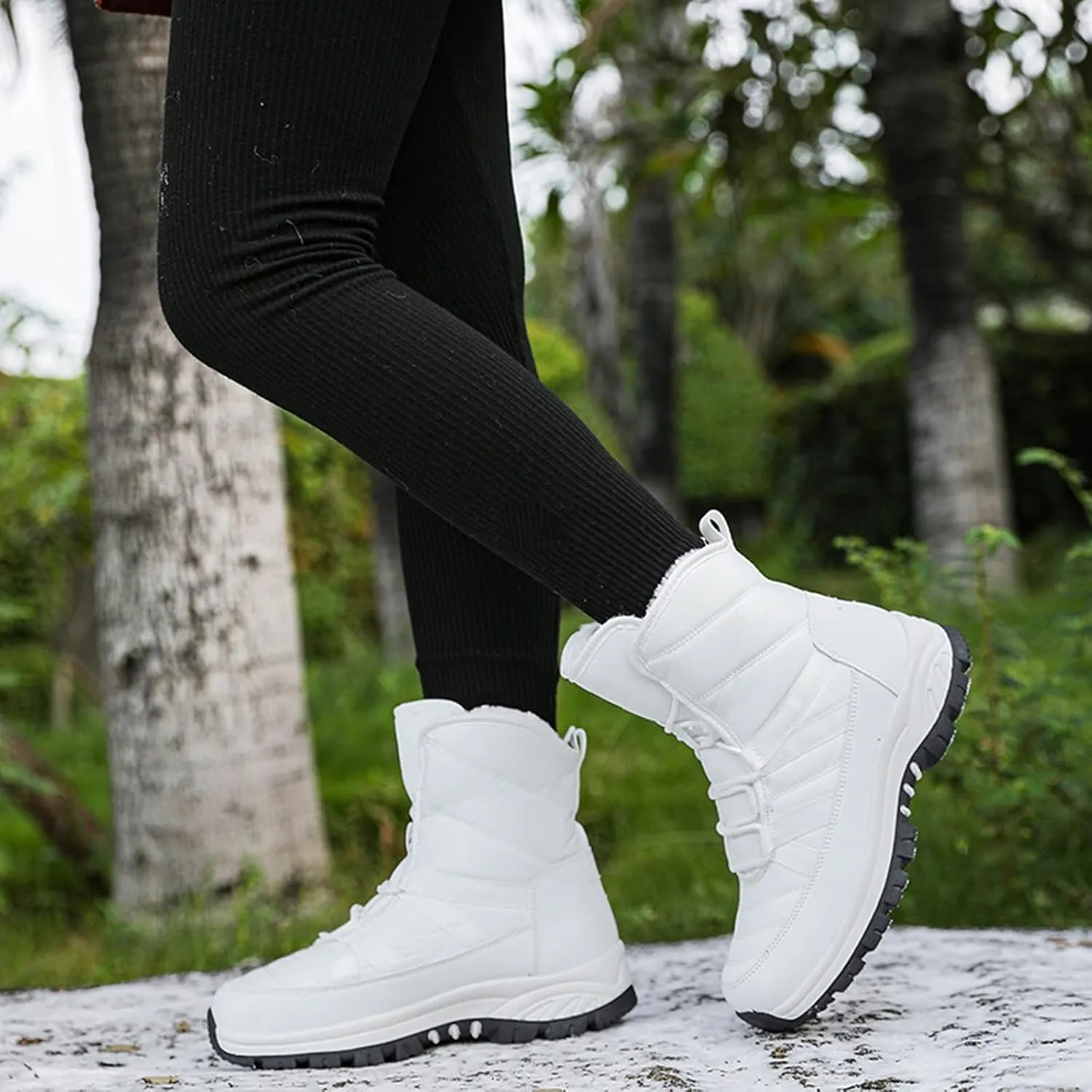 Snow Boots for Women Winter Shoes Water-proof Warm Fleece Lined Ankle Booties Comfortable Shoes for Women Slip On Mid Calf Boots Hiking Tennis Booties Lace-up Platform Boots Lightweight