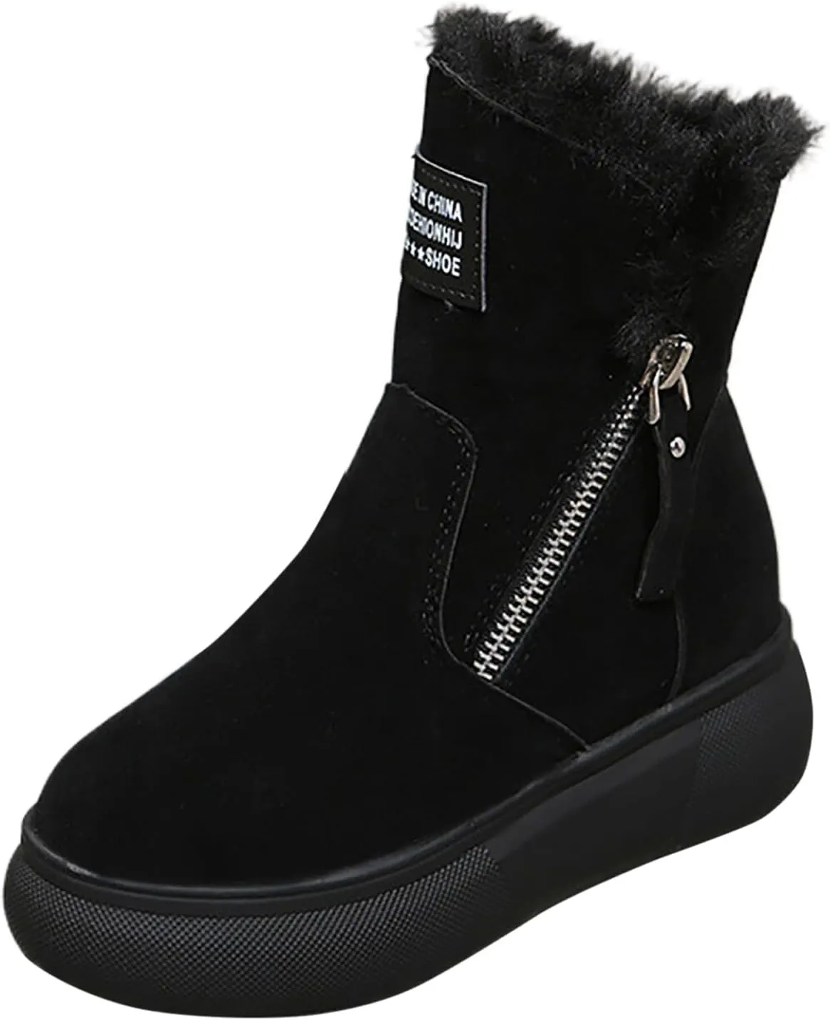 Snow Boots for Women,Women's Winter Snow Boots Fuzzy Boots Fleece Lined Warm Boots Suede Round Toe Slip On Outdoor Shoes Anti-Slip Shoes Platform Ankle Booties with Side Zipper