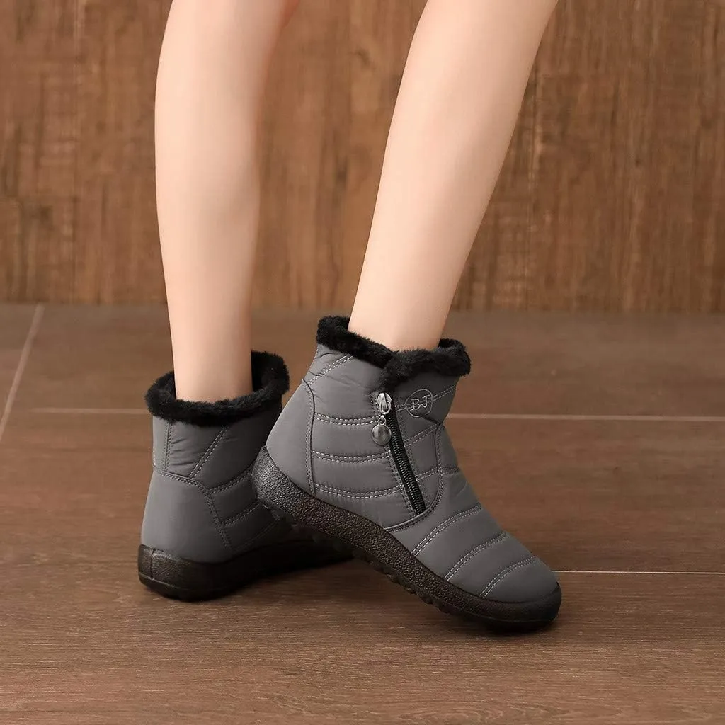 Snow Boots Womens Winter Ankle Boots Ladies Warm Fleece Lined Booties Thickening Thermal Flat Sneakers Outdoor Booties Soft Cozy Ankle Booties Wide Calf Short Boots Winter with Side Zipper