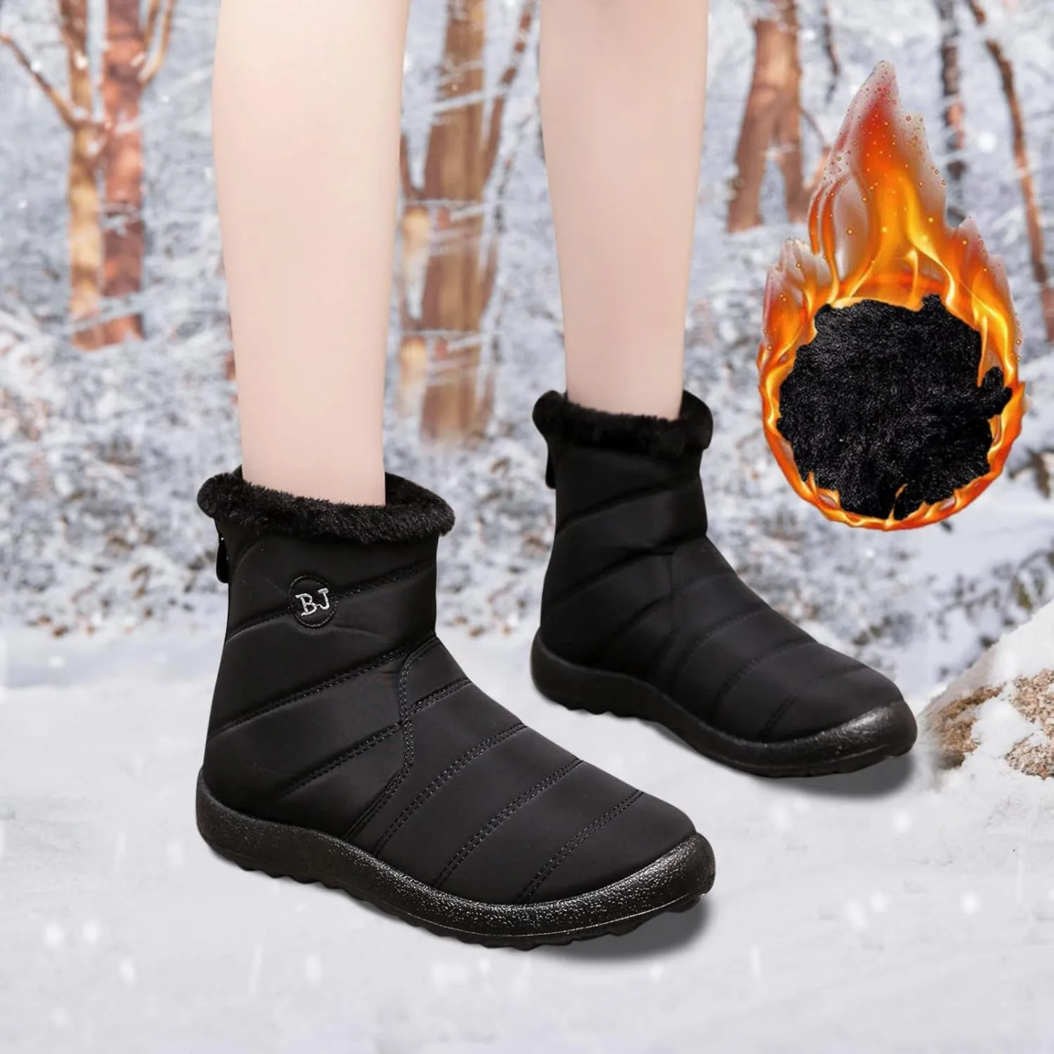 Snow Boots Women,Womens Warm Fur Lined Winter Snow Boots Waterproof Anti-Slip Ankle Boots Outdoor Booties Comfortable Walking Shoes for Women Flat Sneakers with Zipper