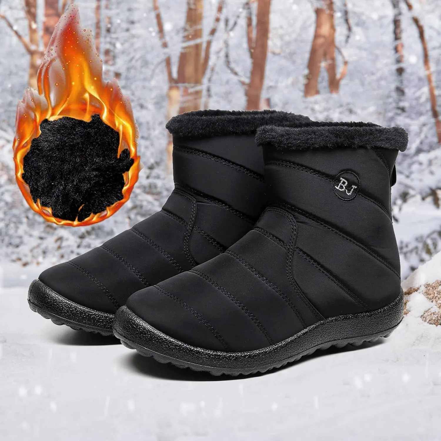 Snow Boots Women,Womens Warm Fur Lined Winter Snow Boots Waterproof Anti-Slip Ankle Boots Outdoor Booties Comfortable Walking Shoes for Women Flat Sneakers with Zipper