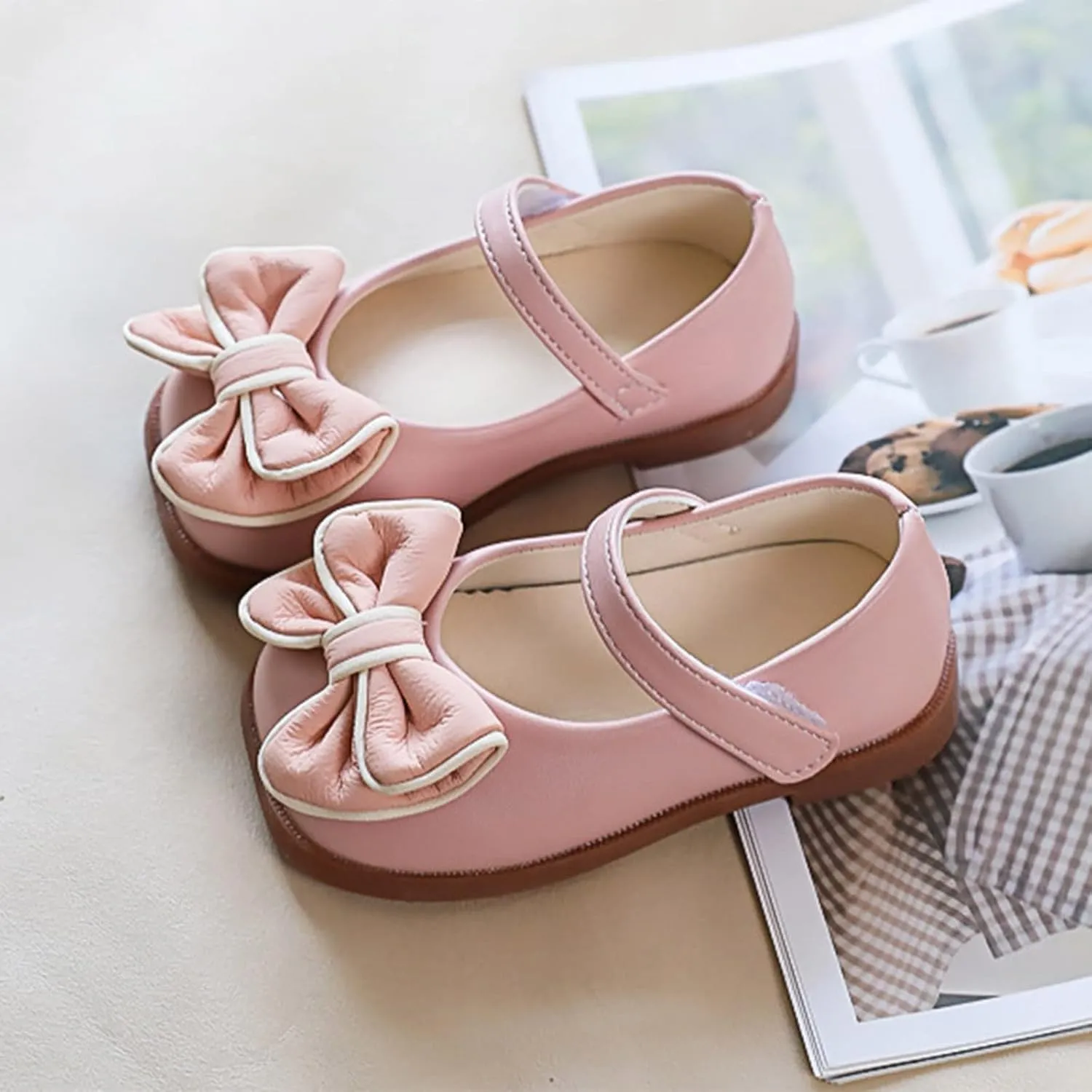 Spring and Summer Girls Casual Shoes Bow Hook Loop Solid Color Comfortable Single Shoes Toddler Girls Running Shoes