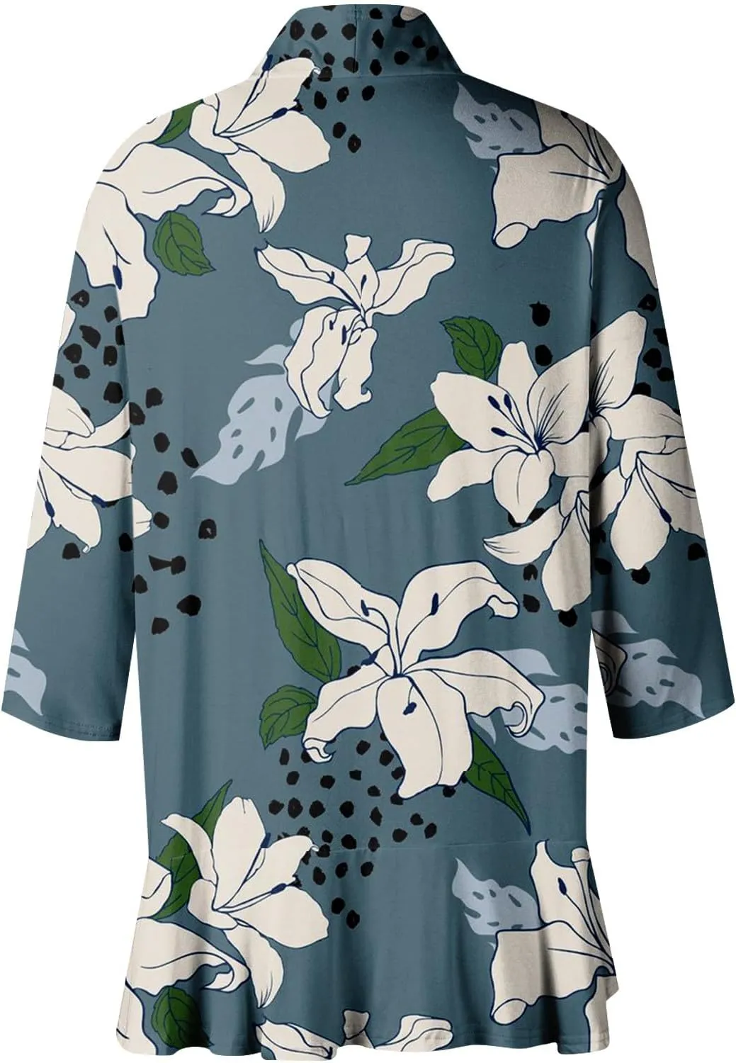 Summer Cardigan for Women 3/4 Length Open Front Draped Cardigan Ruffle Kimono Cover Up Loose Floral Print with Pockets