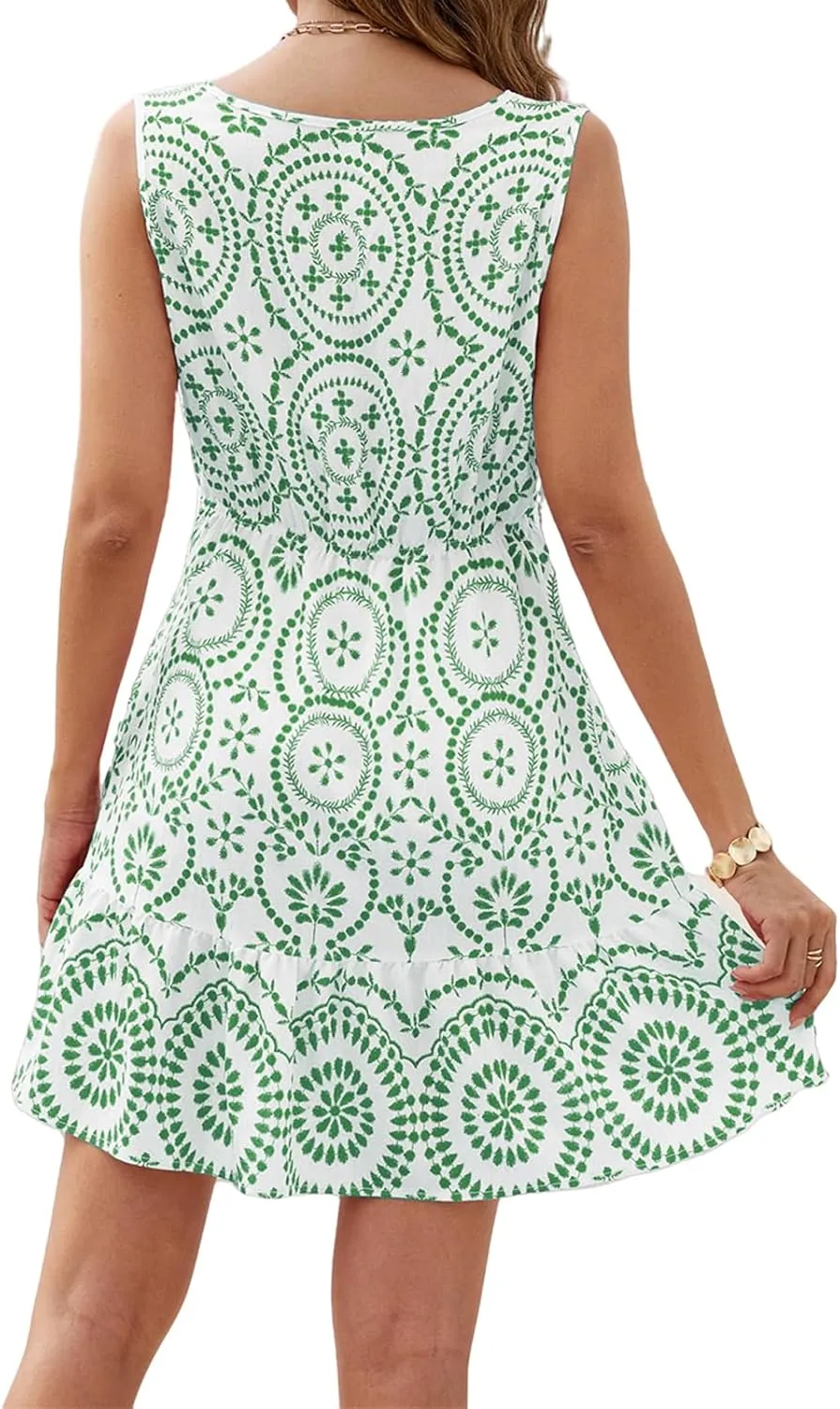 Summer Dresses for Women 2025 Elegant Hollow Out Lace Floral Dress V Neck Sleeveless A Line Vacation Dresses