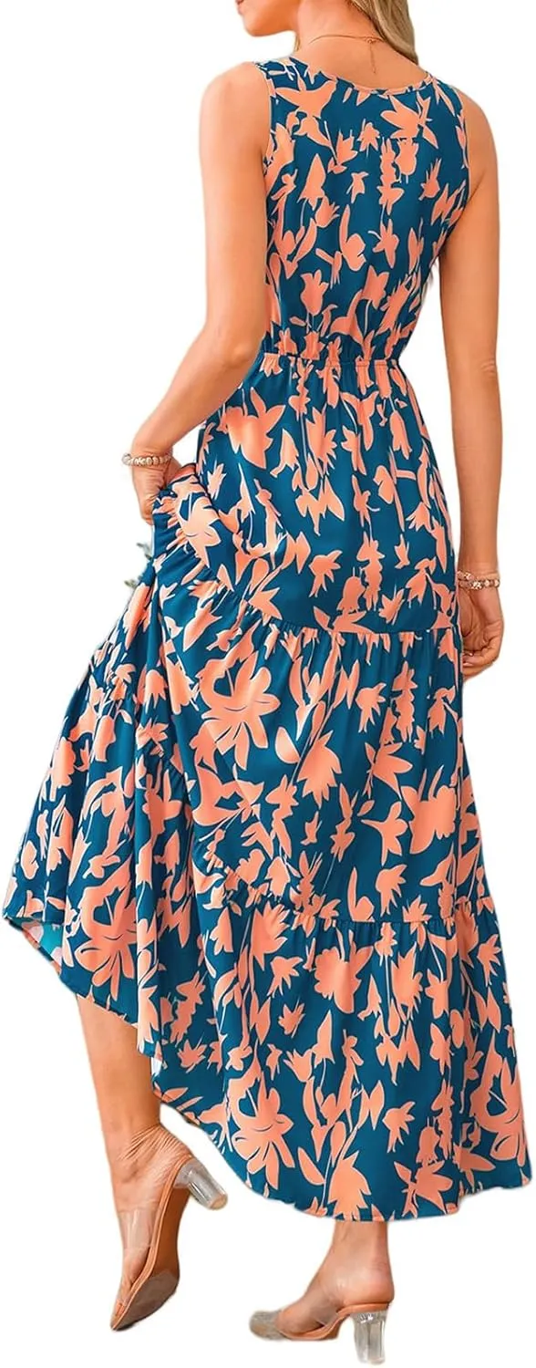 Summer Dresses for Women 2025 Sleeveless Flowy Dresses Cute Floral Maxi Dress Casual Vacation Wedding Guest Dress