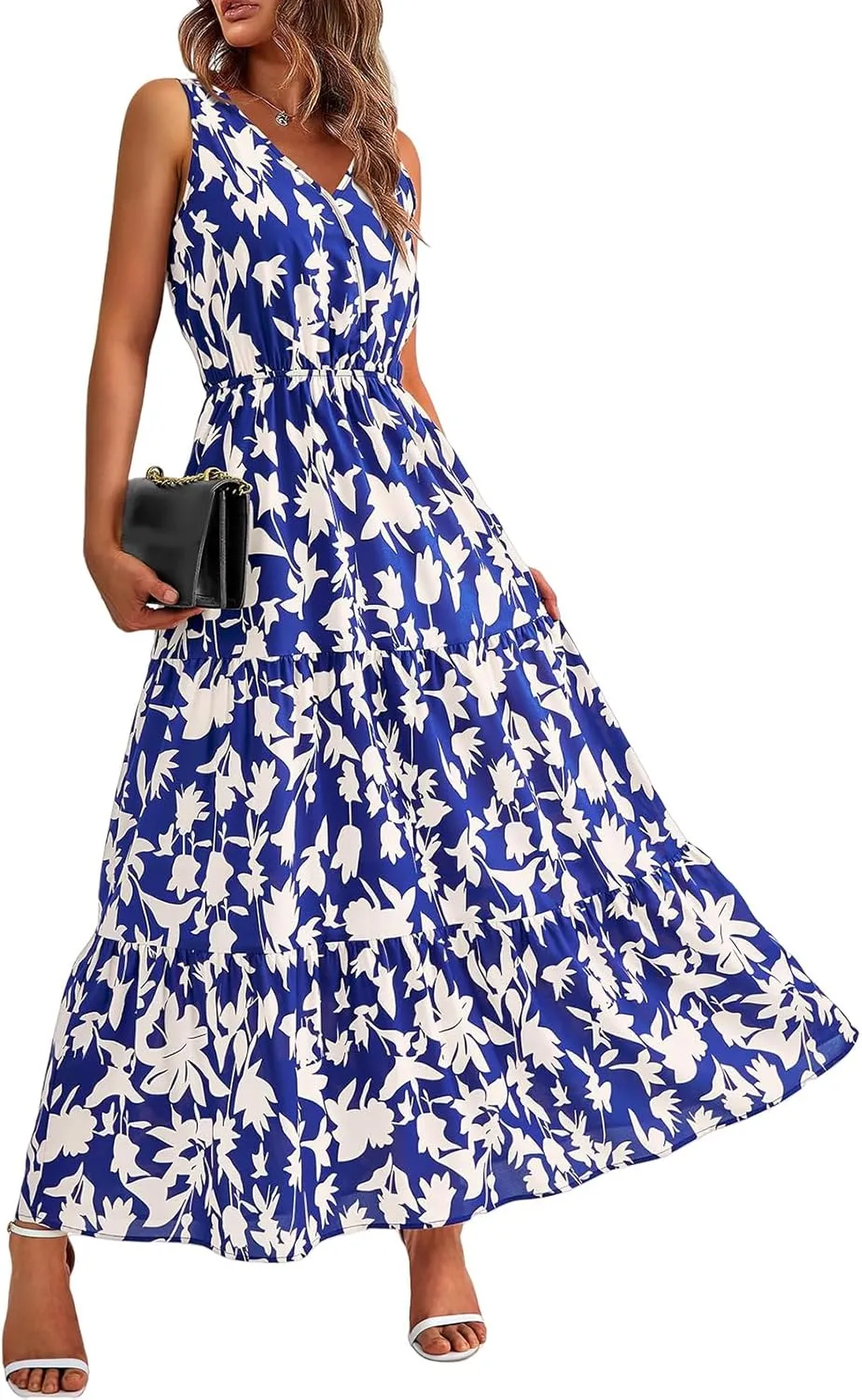 Summer Dresses for Women 2025 Sleeveless Flowy Dresses Cute Floral Maxi Dress Casual Vacation Wedding Guest Dress
