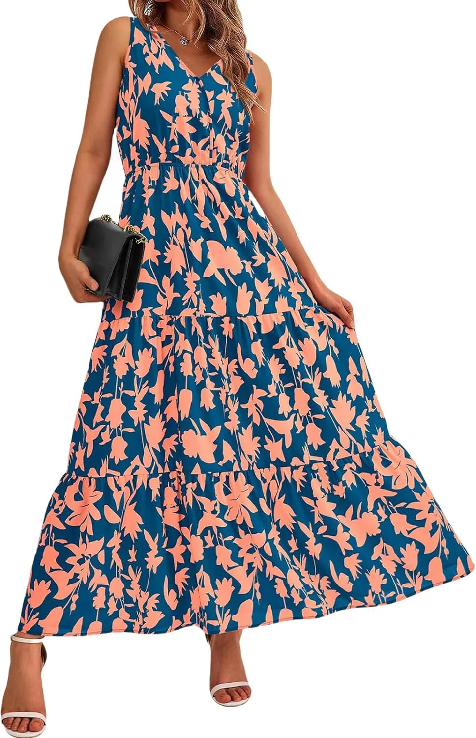 Summer Dresses for Women 2025 Sleeveless Flowy Dresses Cute Floral Maxi Dress Casual Vacation Wedding Guest Dress