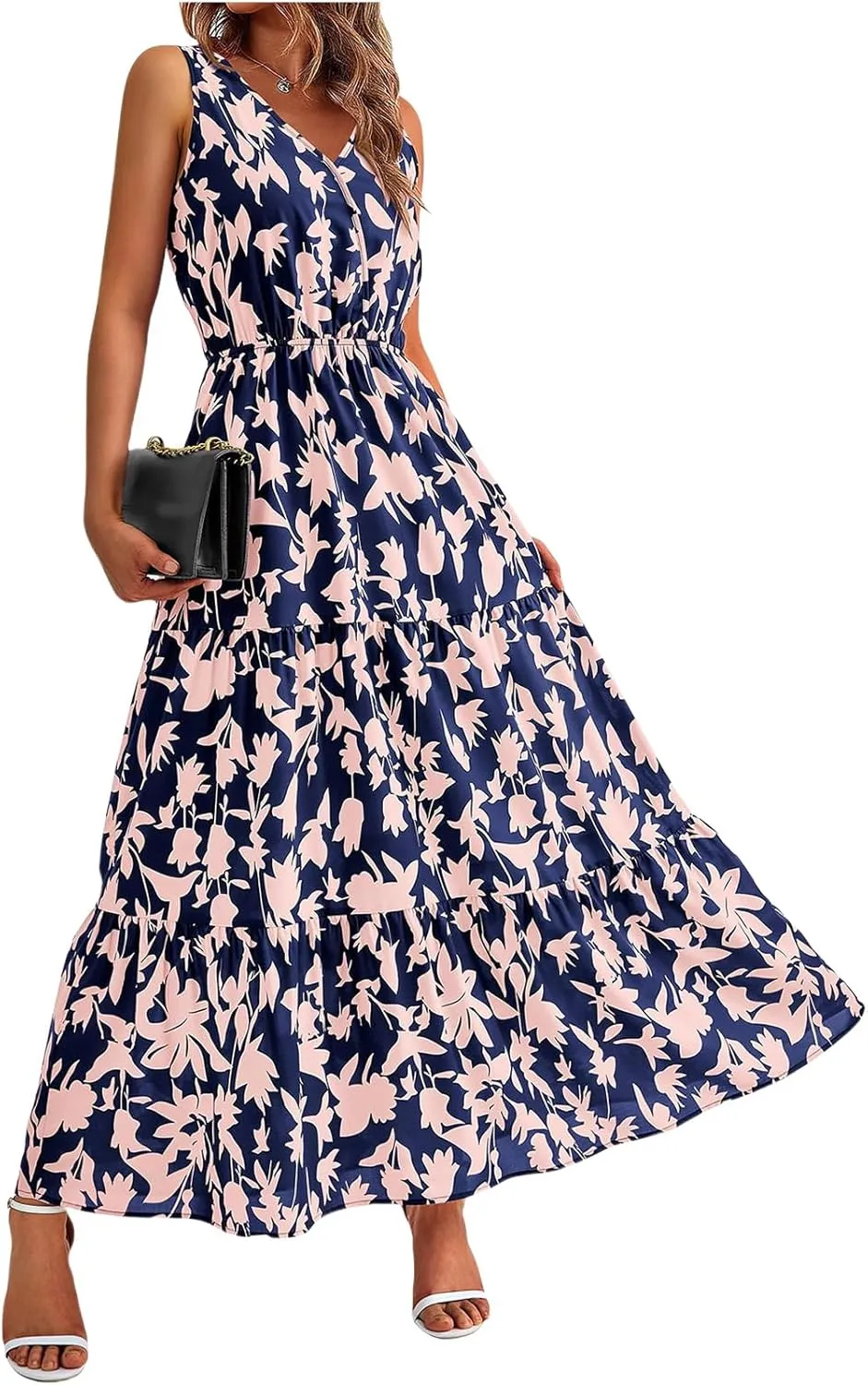 Summer Dresses for Women 2025 Sleeveless Flowy Dresses Cute Floral Maxi Dress Casual Vacation Wedding Guest Dress