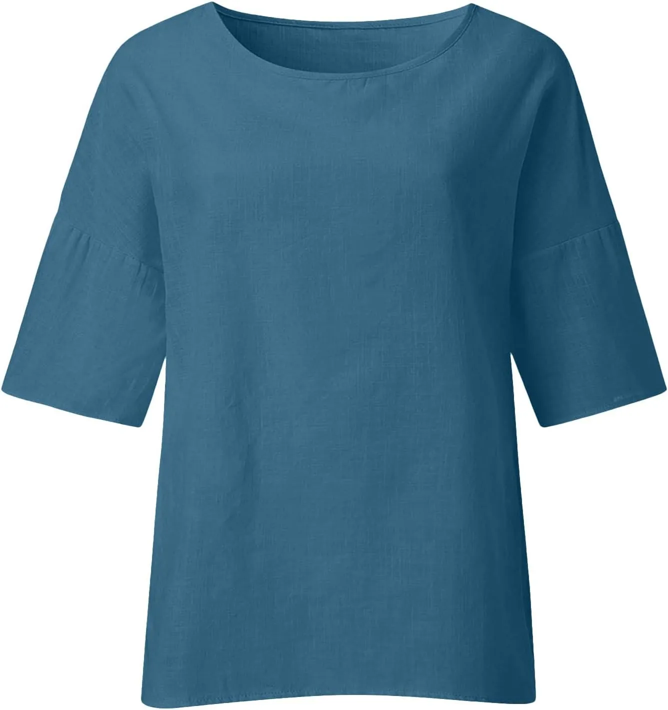 Summer Linen Tops Women Plus Size Casual Shirts 3/4 Sleeve Loose Tee Shirts Crew Neck Beach T-Shirts Oversized Blouse